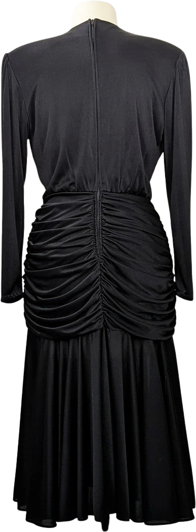 80s Black Draped Sequined Detail Cocktail Dress By Abby Kent - Image 2