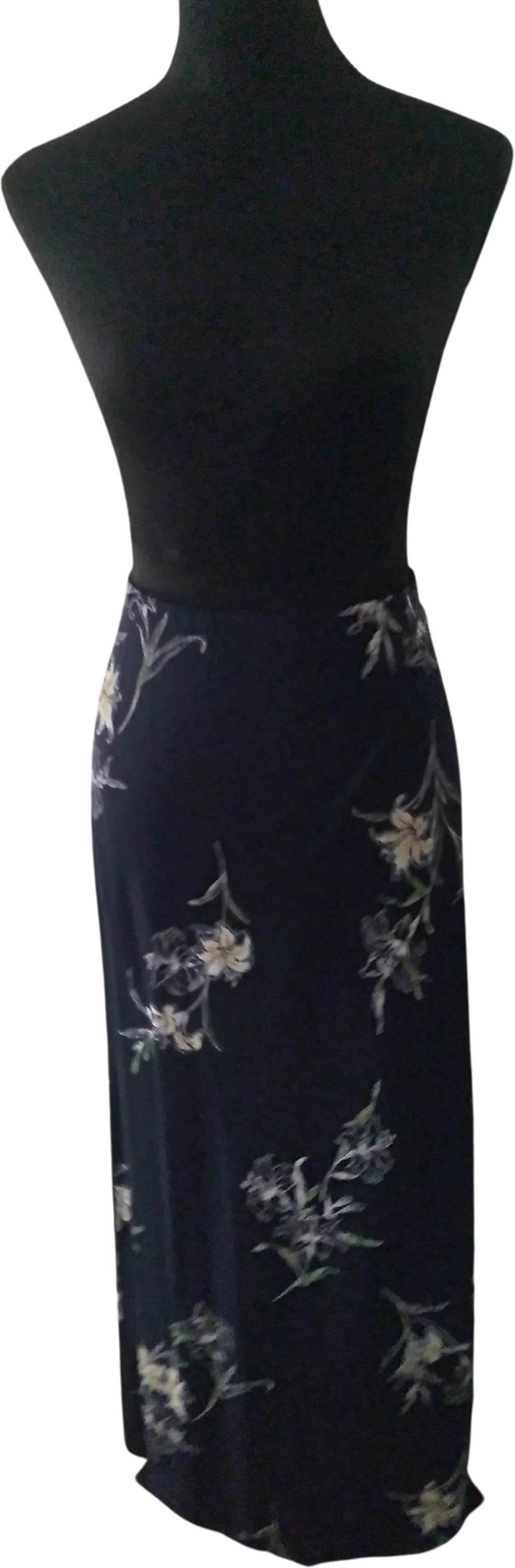 80s Black Floral Maxi Skirt By Emma James