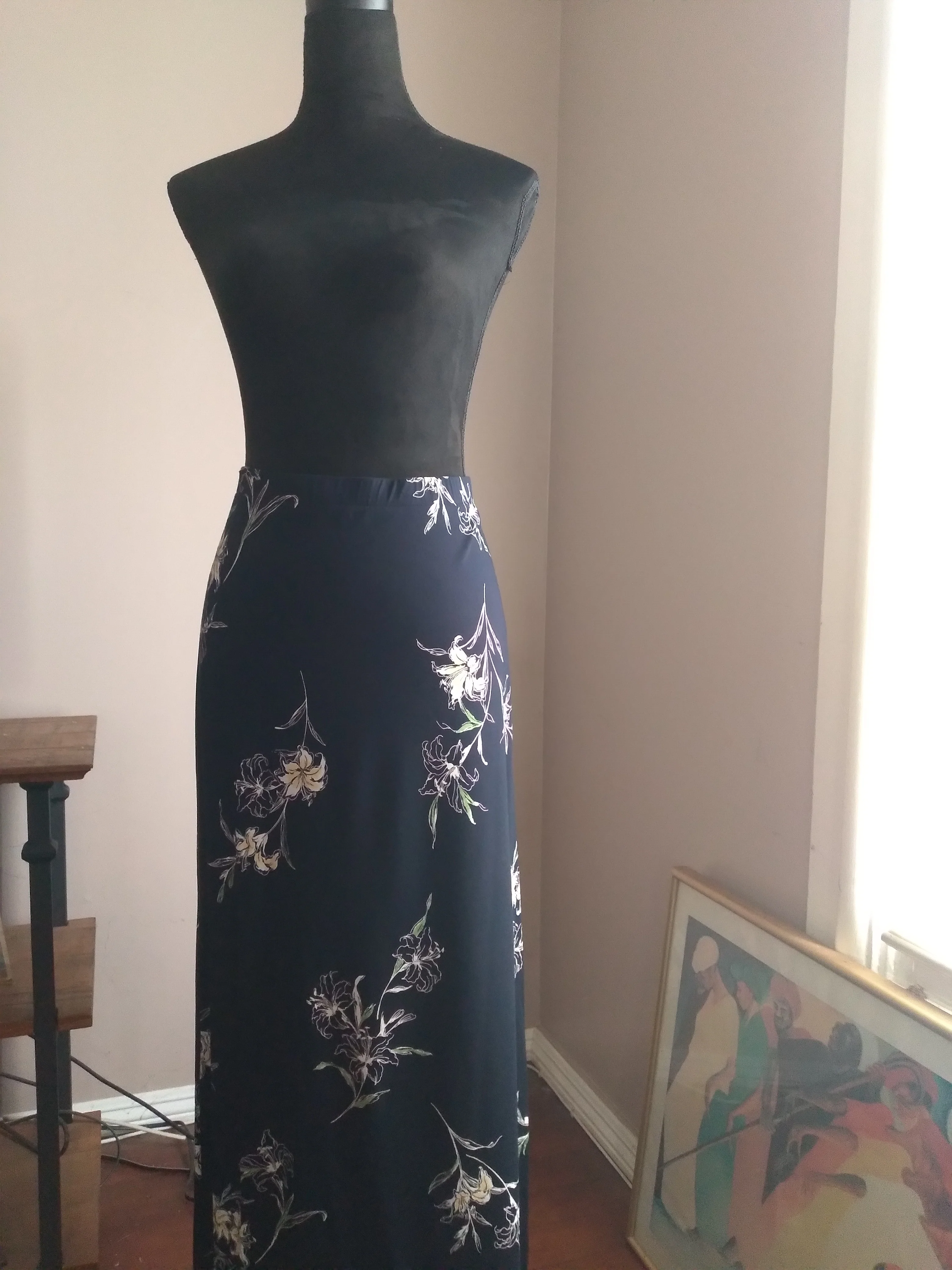 80s Black Floral Maxi Skirt By Emma James - Image 3