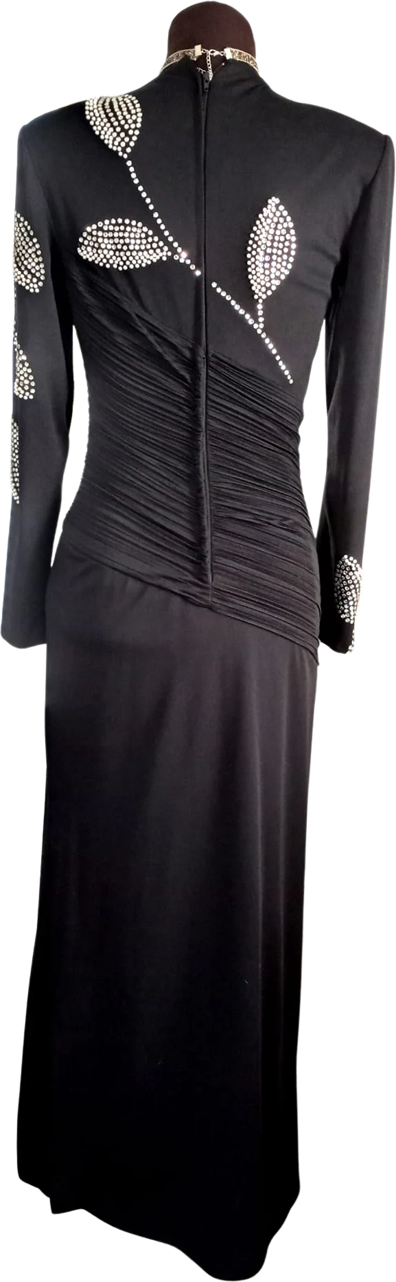 80s Black Glam Evening Gown Rhinestone Design S-m By Rose Taft for Couture Fashion - Image 2