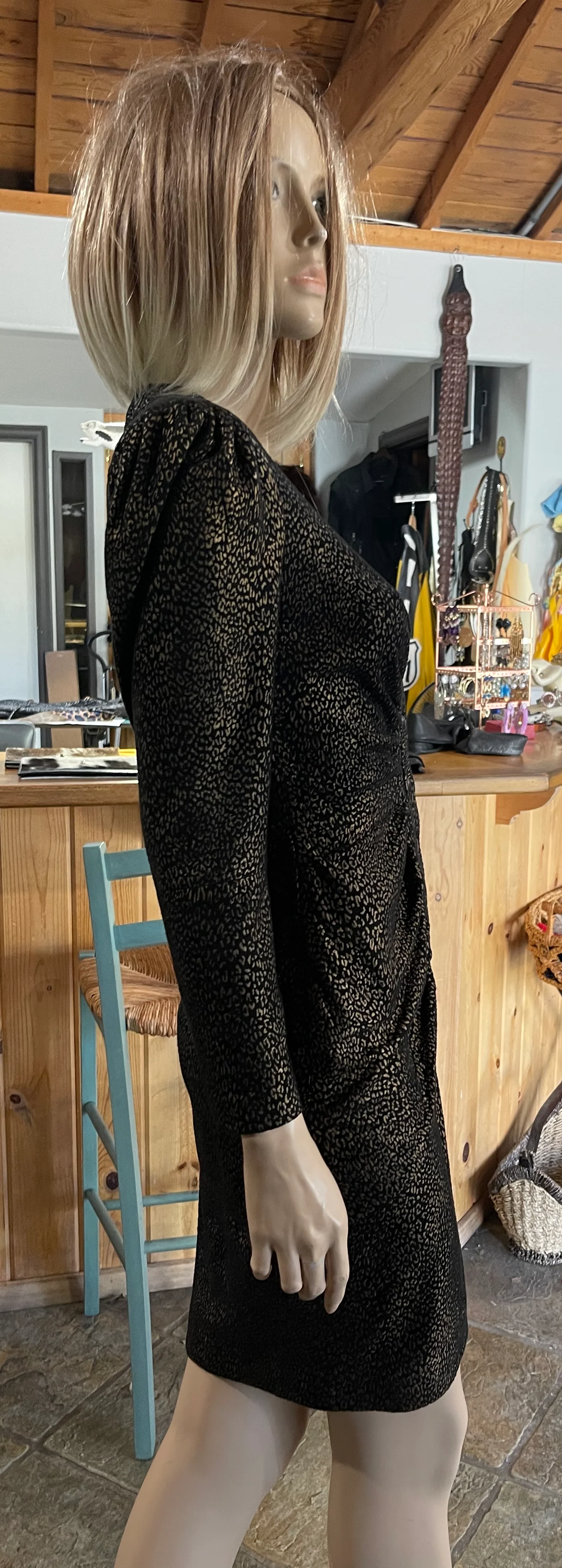 80s Black Gold Suede Rauched Dress Custom 1984 - 1987 By Michael Hoban North Beach Leather - Image 3