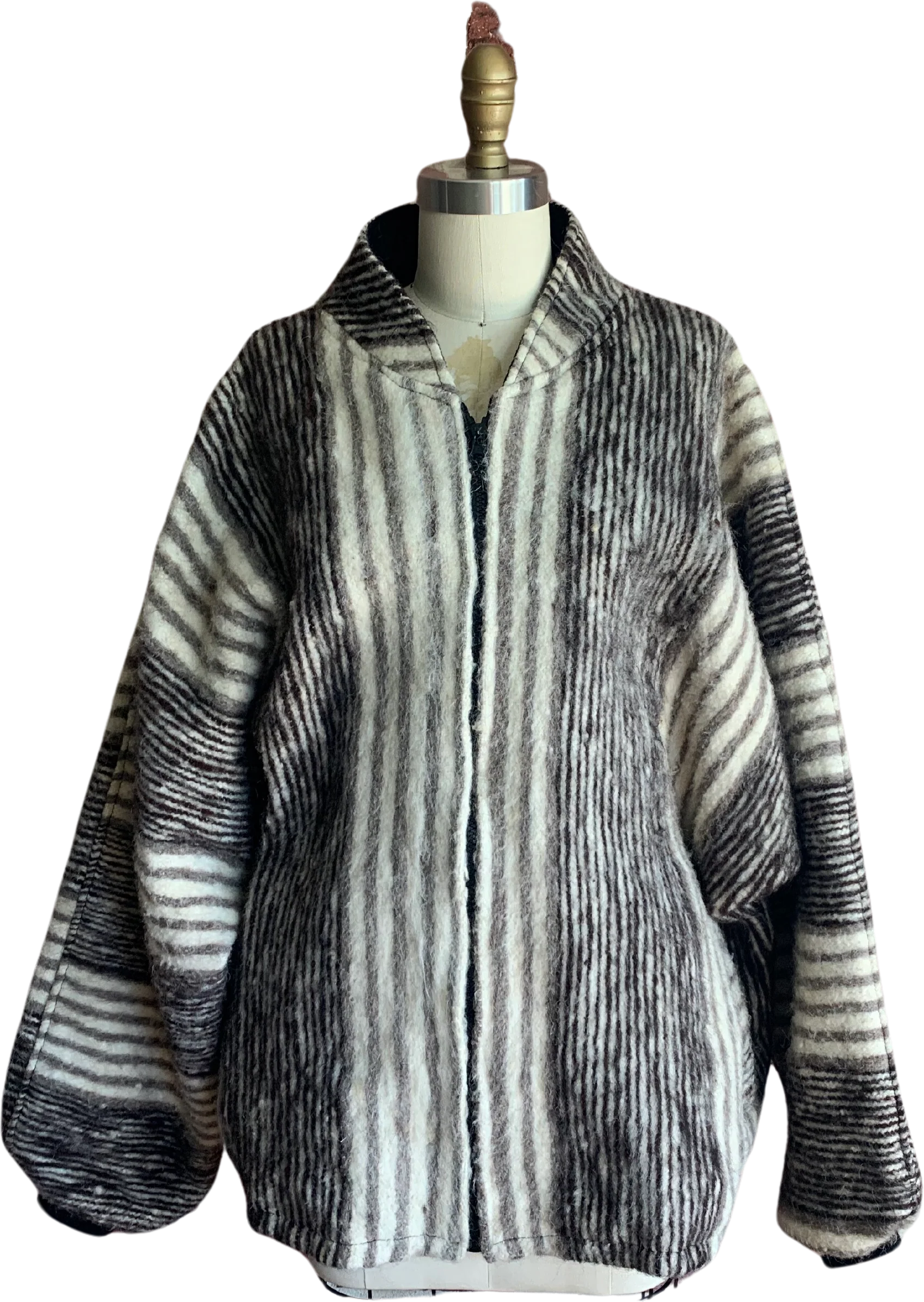 80s Black Gray And Ivory Zebra Stripe Alpaca Jacket