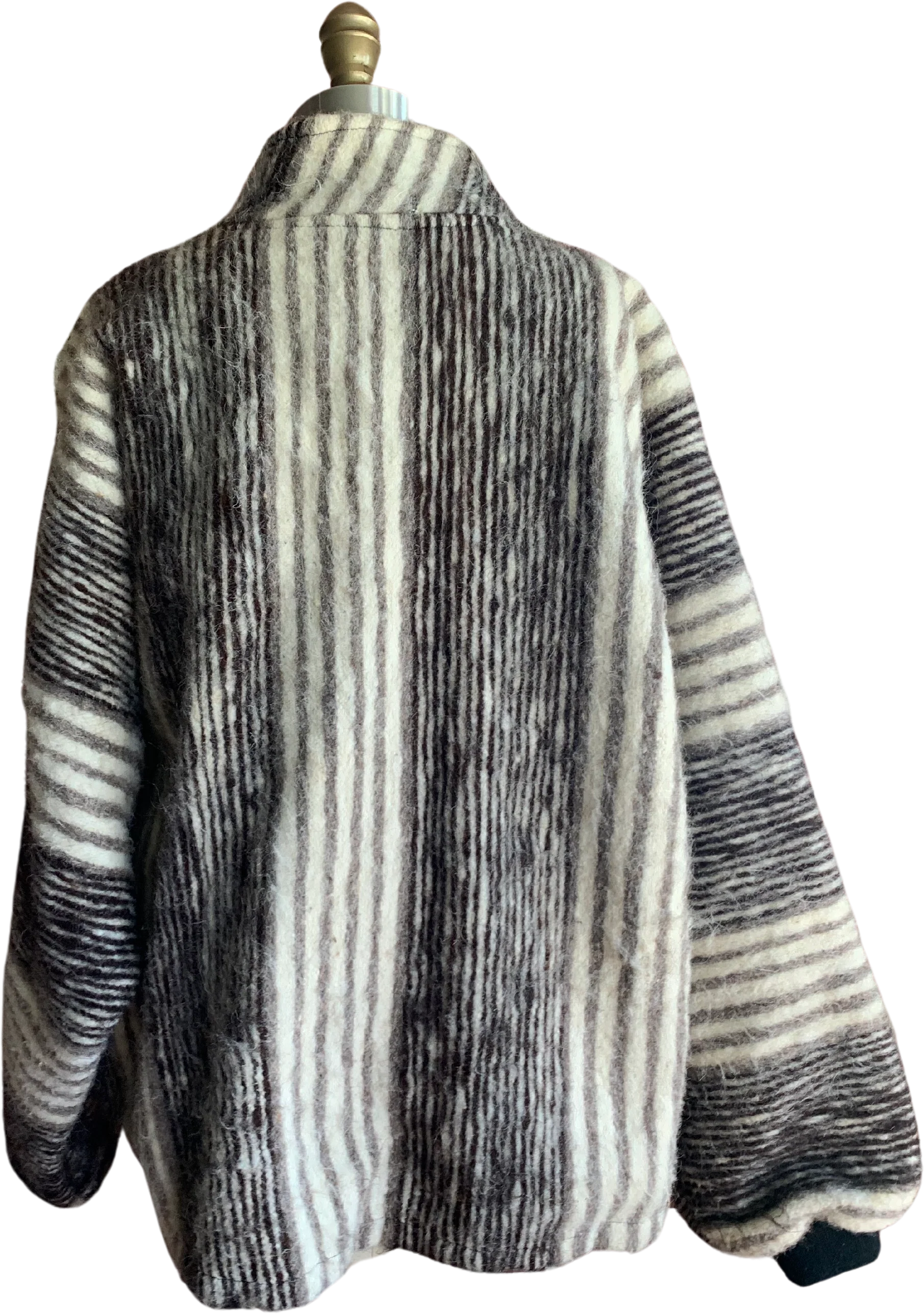 80s Black Gray And Ivory Zebra Stripe Alpaca Jacket - Image 2