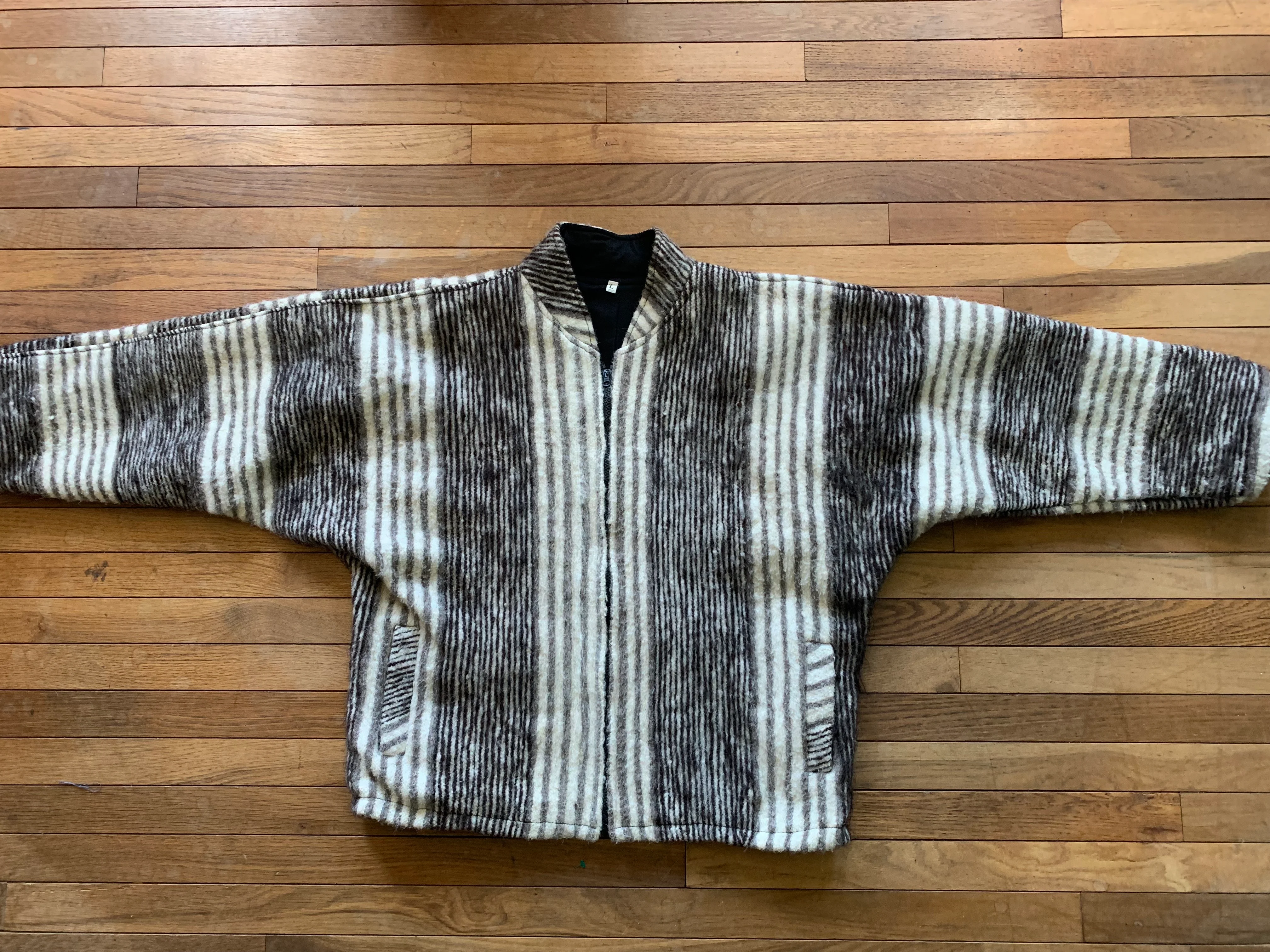 80s Black Gray And Ivory Zebra Stripe Alpaca Jacket - Image 3