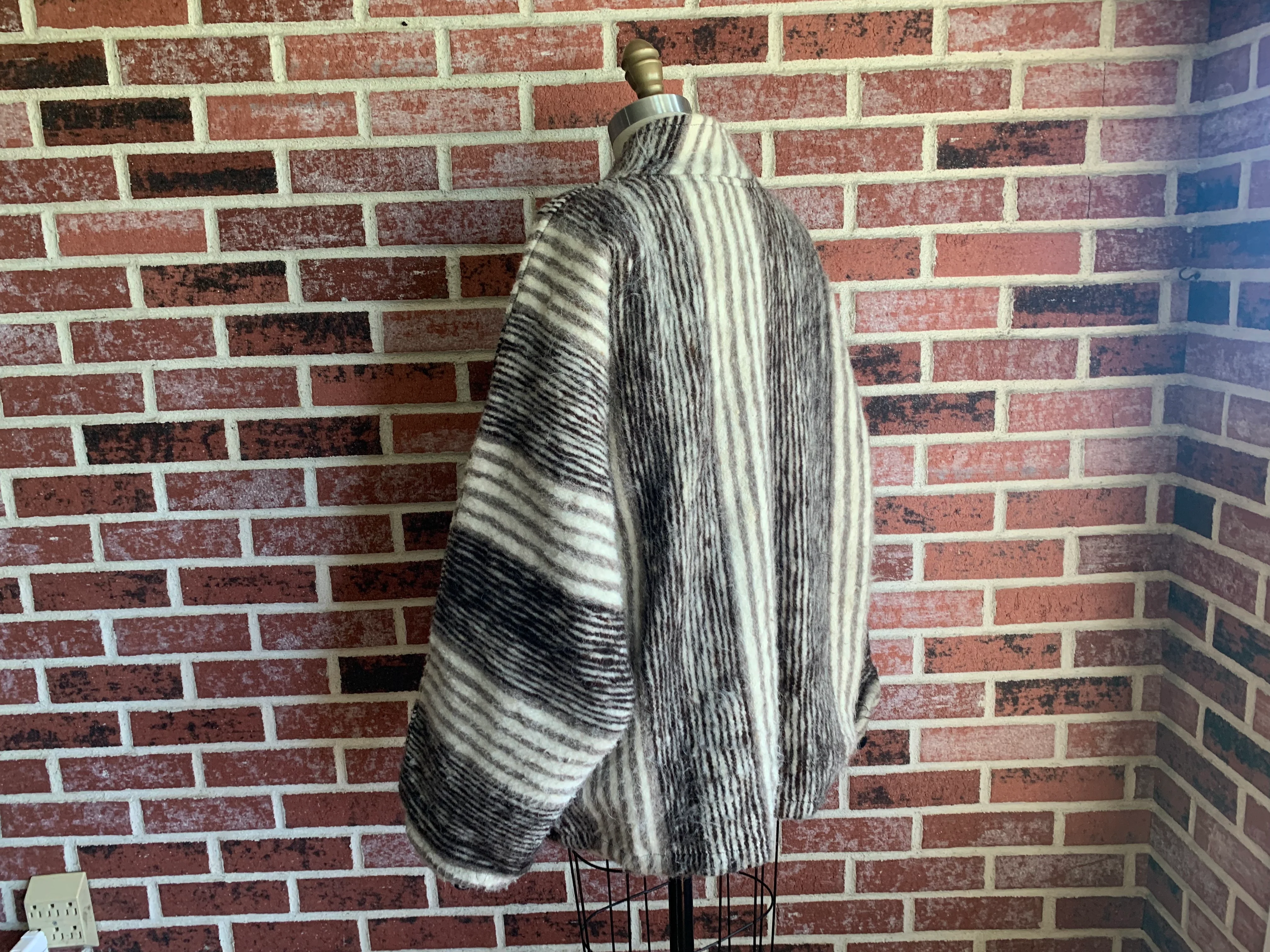 80s Black Gray And Ivory Zebra Stripe Alpaca Jacket - Image 6