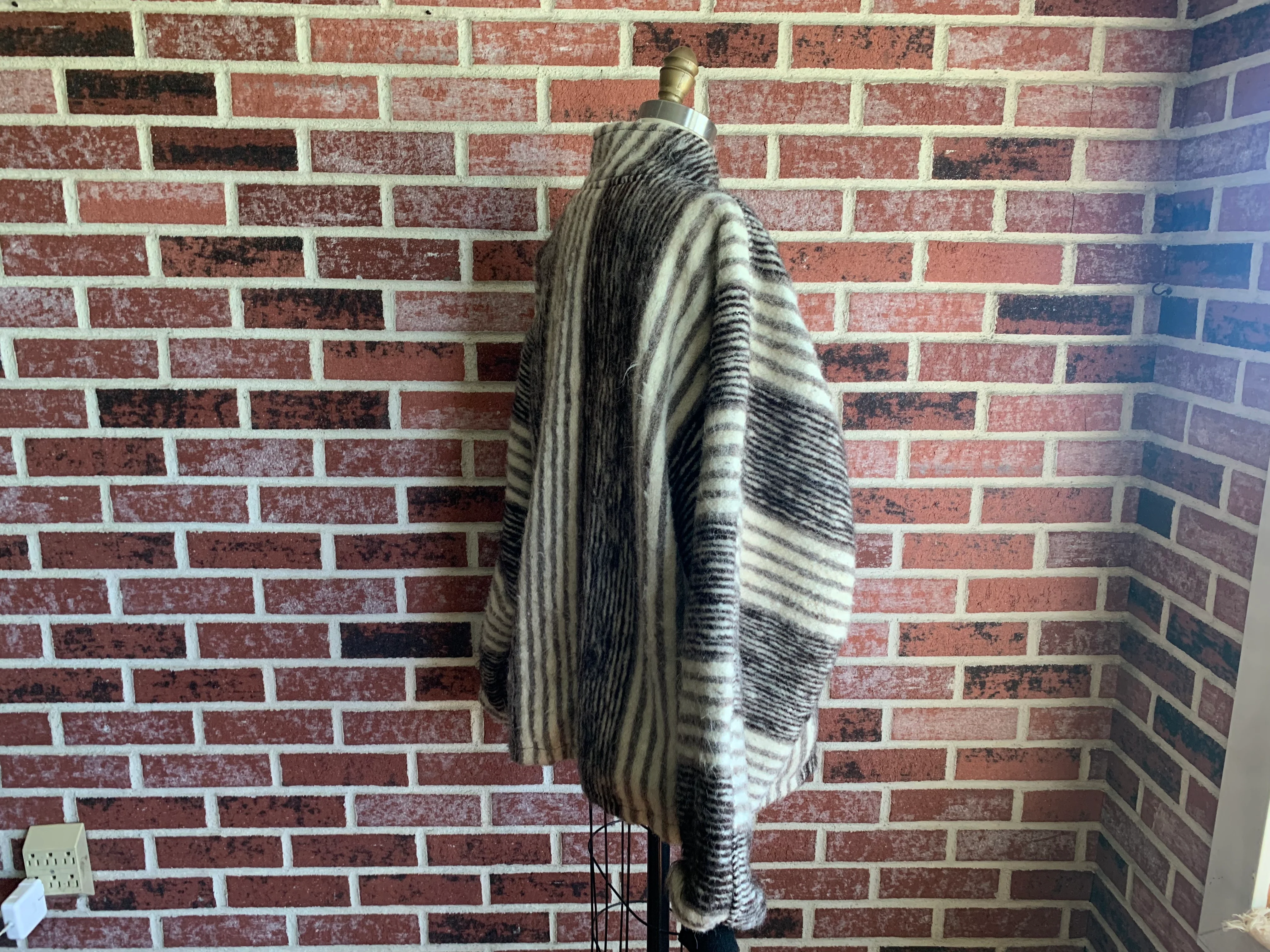 80s Black Gray And Ivory Zebra Stripe Alpaca Jacket - Image 7
