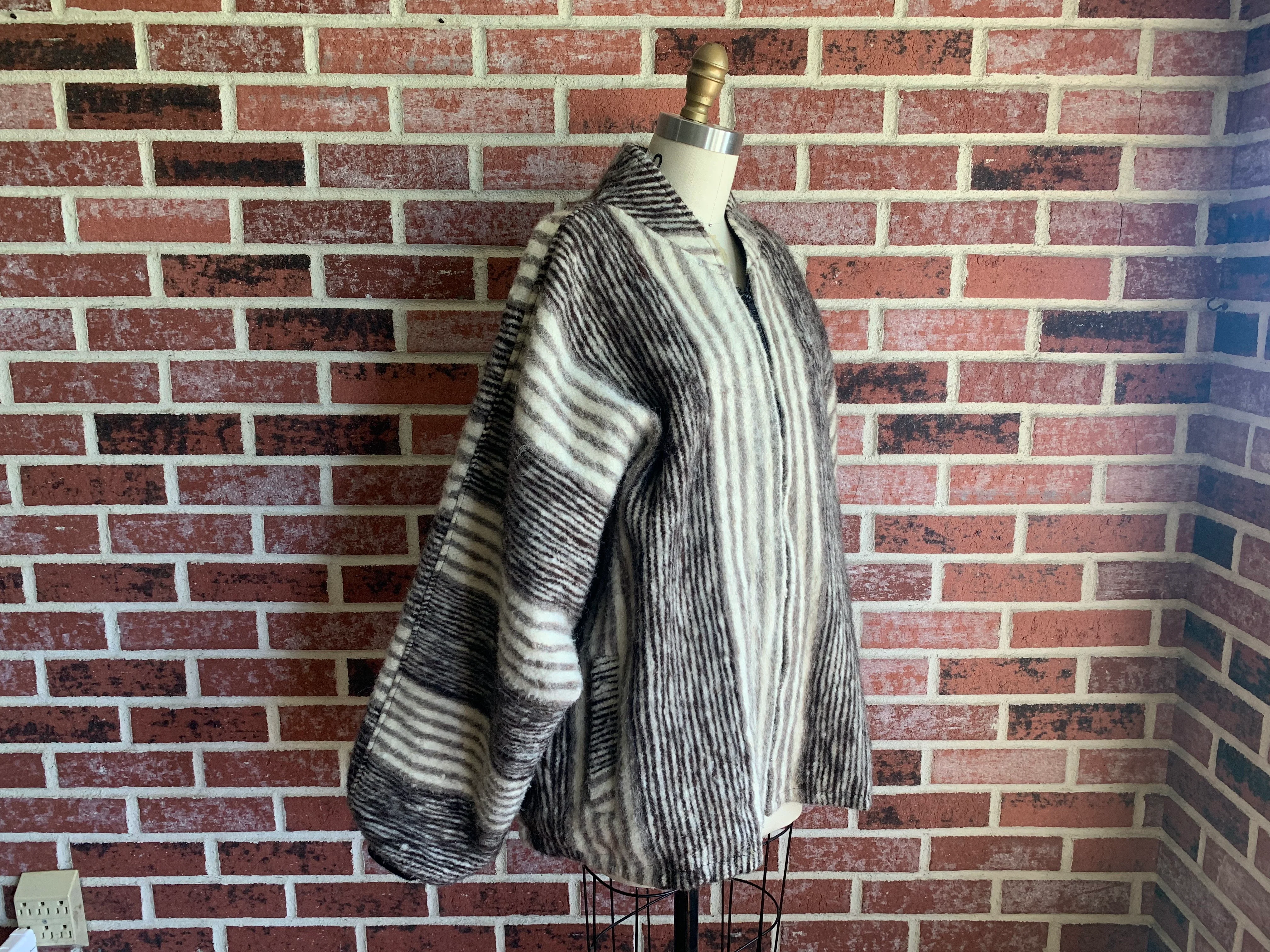 80s Black Gray And Ivory Zebra Stripe Alpaca Jacket - Image 9
