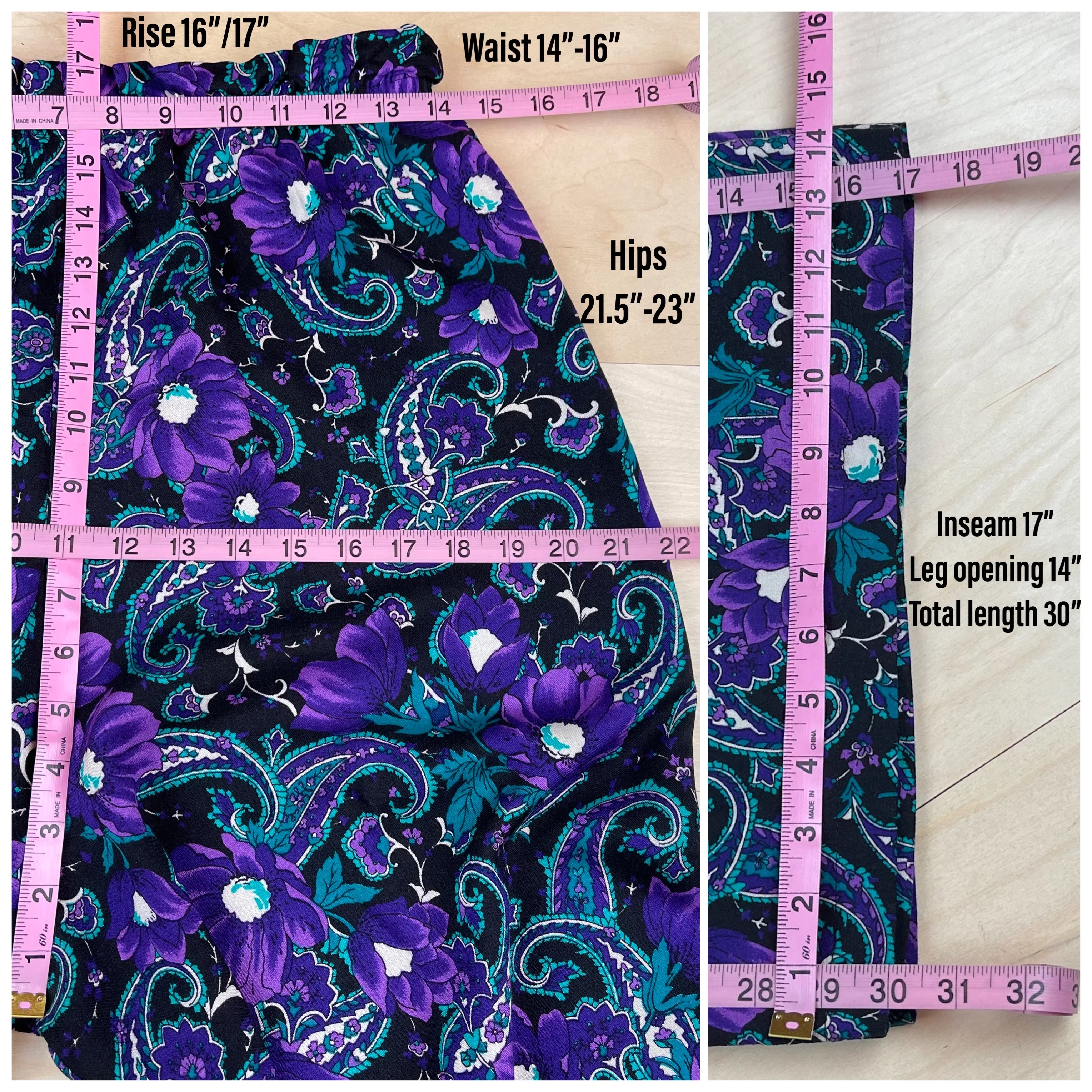 80s Black High Rise Floral And Paisley Culottes - Image 5