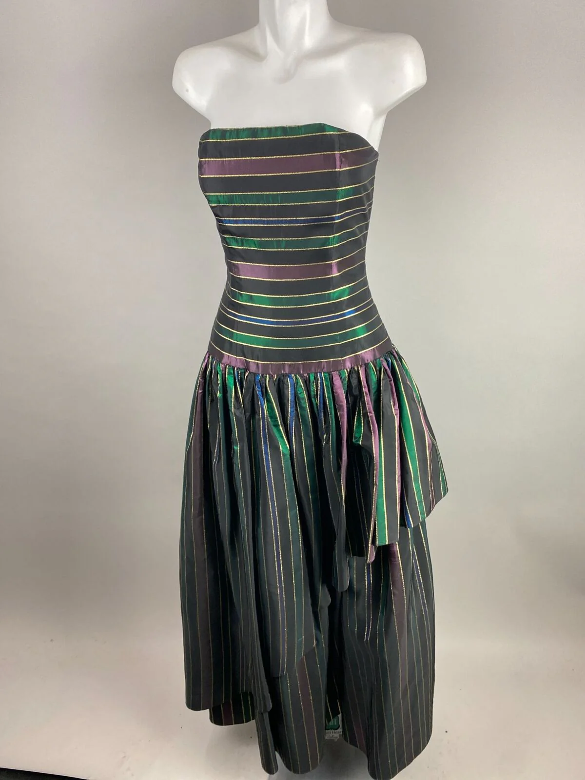 80s Black Jewel Tone Strapless Tiered Ball Gown Dress By After 5 - Image 7