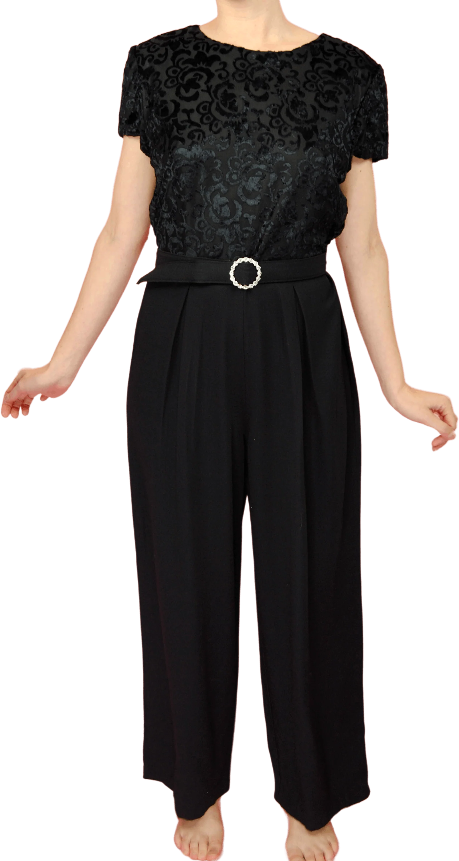 80s Black Jumpsuit With Welvet Detailed Top by Taurus II