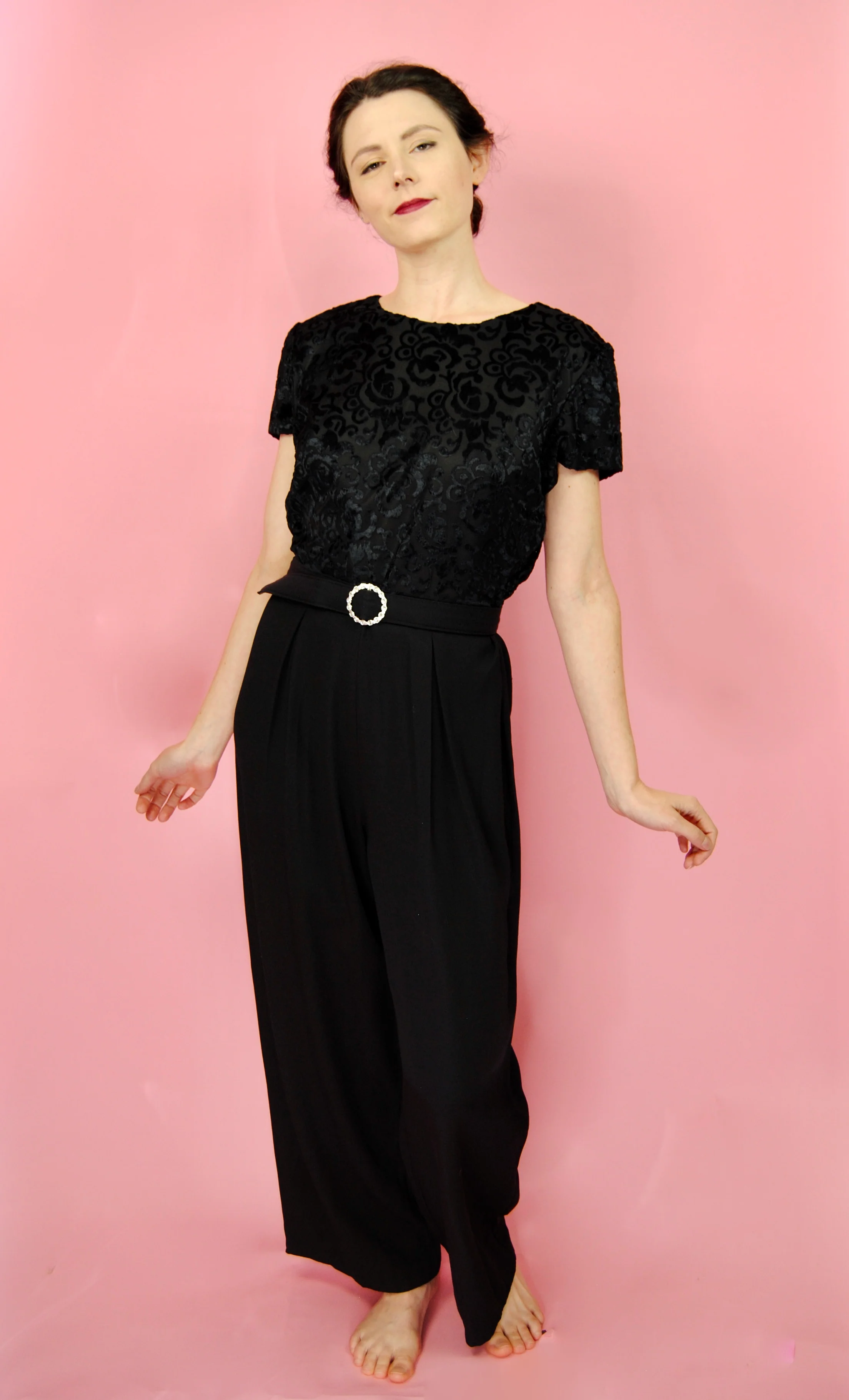 80s Black Jumpsuit With Welvet Detailed Top by Taurus II - Image 6