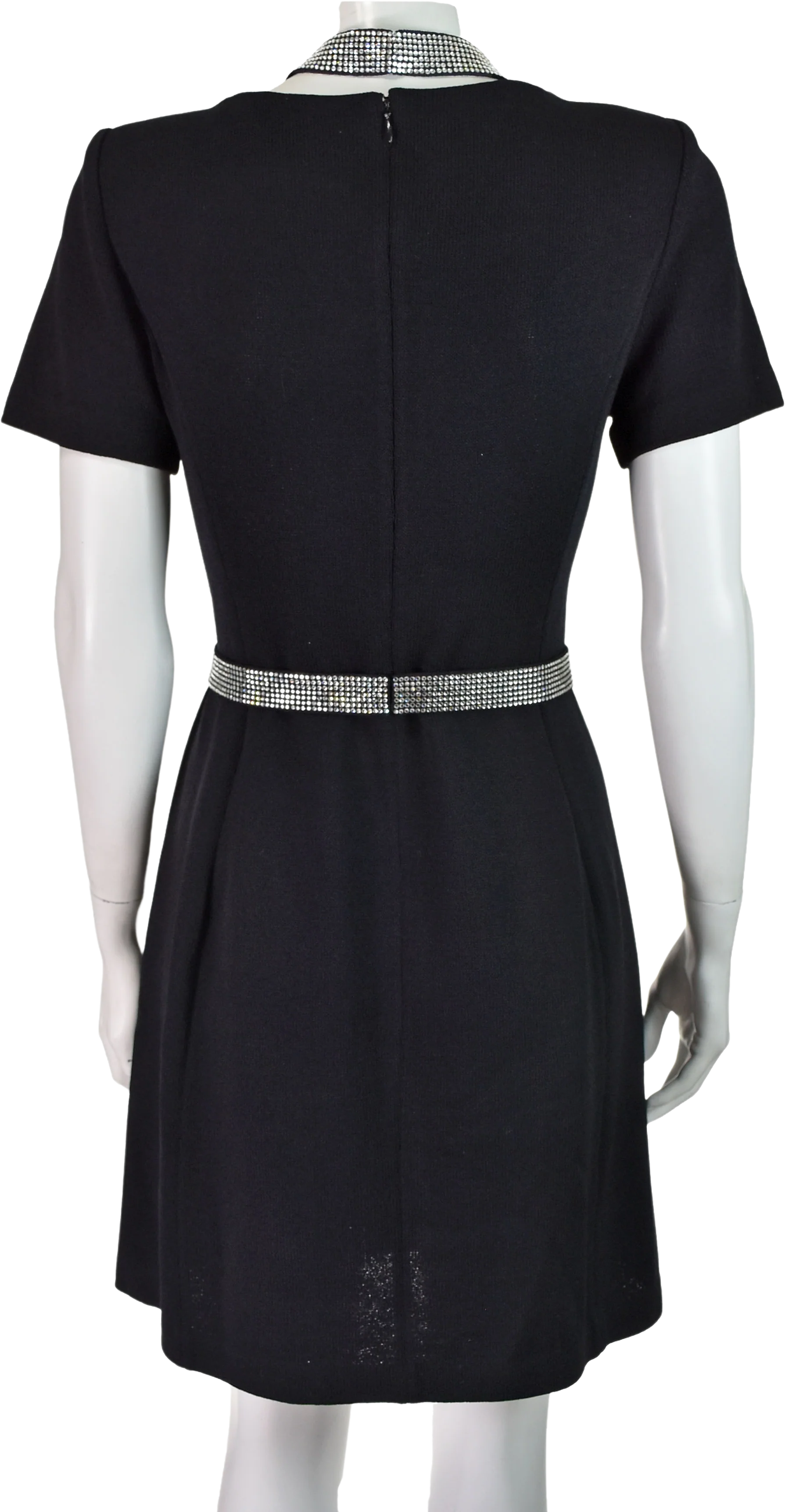 80s Black Knit Dress With Rhinestone Belt And Choker By St. John - Image 2