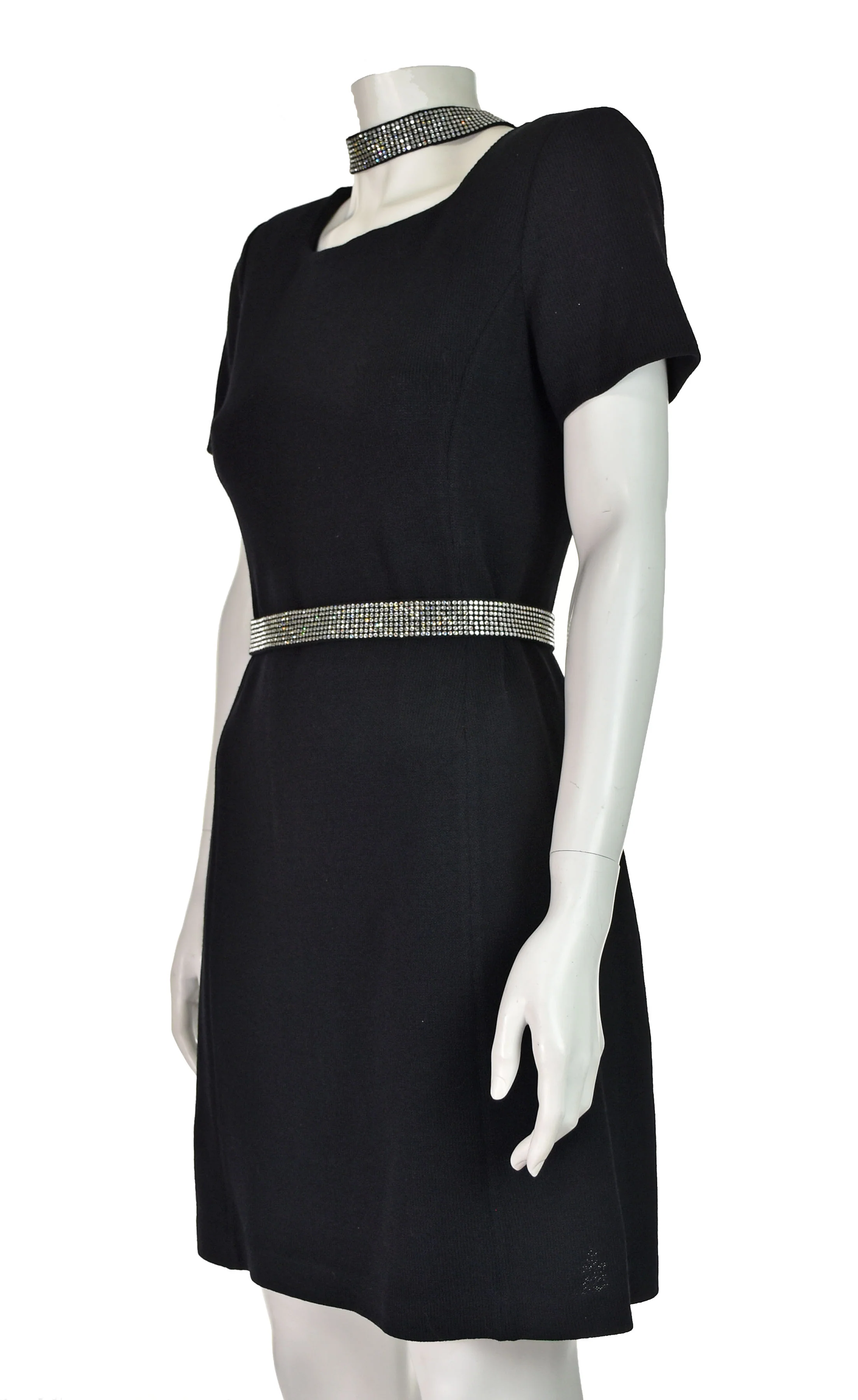 80s Black Knit Dress With Rhinestone Belt And Choker By St. John - Image 5