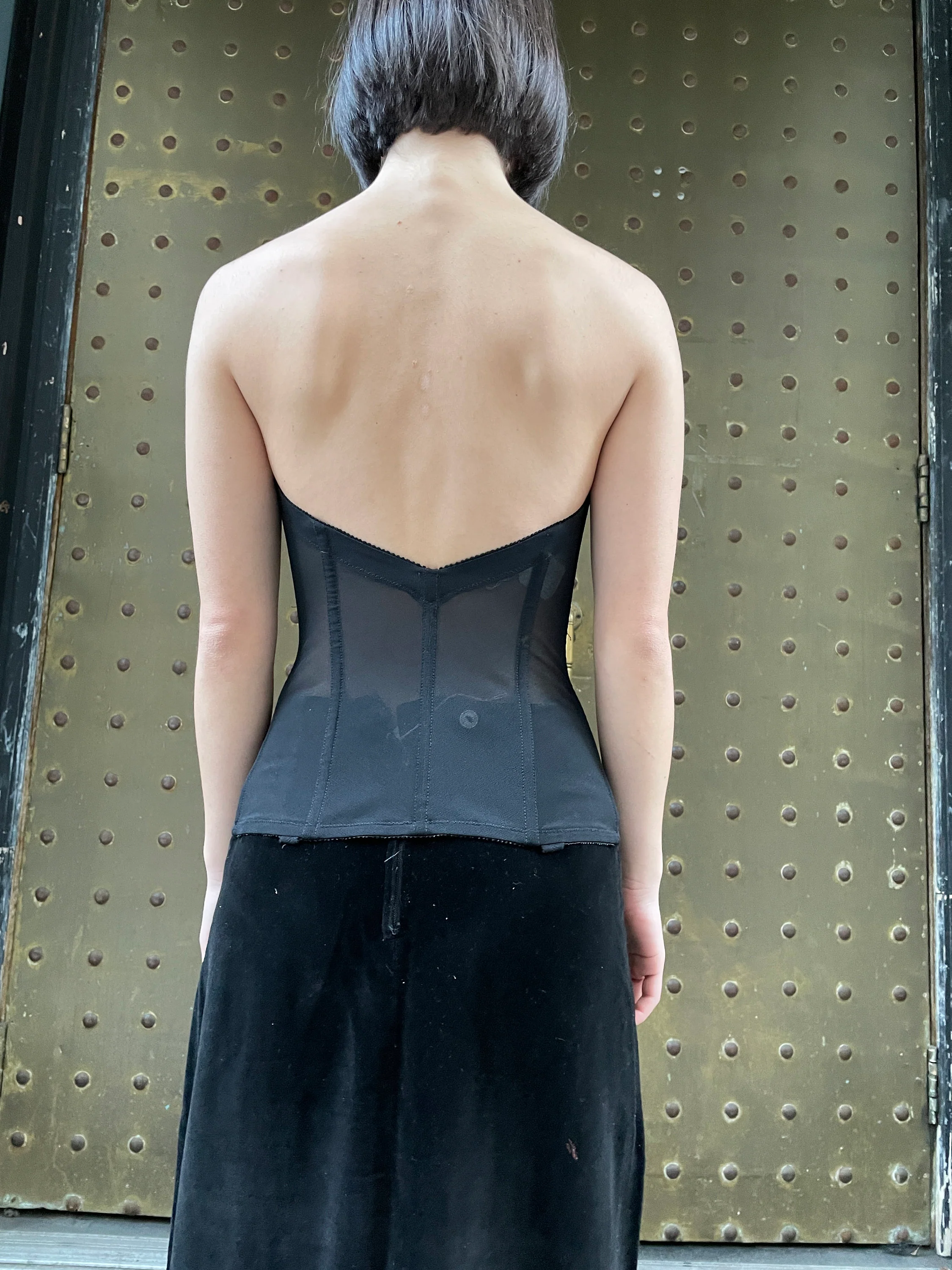 80s Black Lace Bustier Sexy Bustier with a Variety of Reflective Beads Zipper In The Front - Image 3