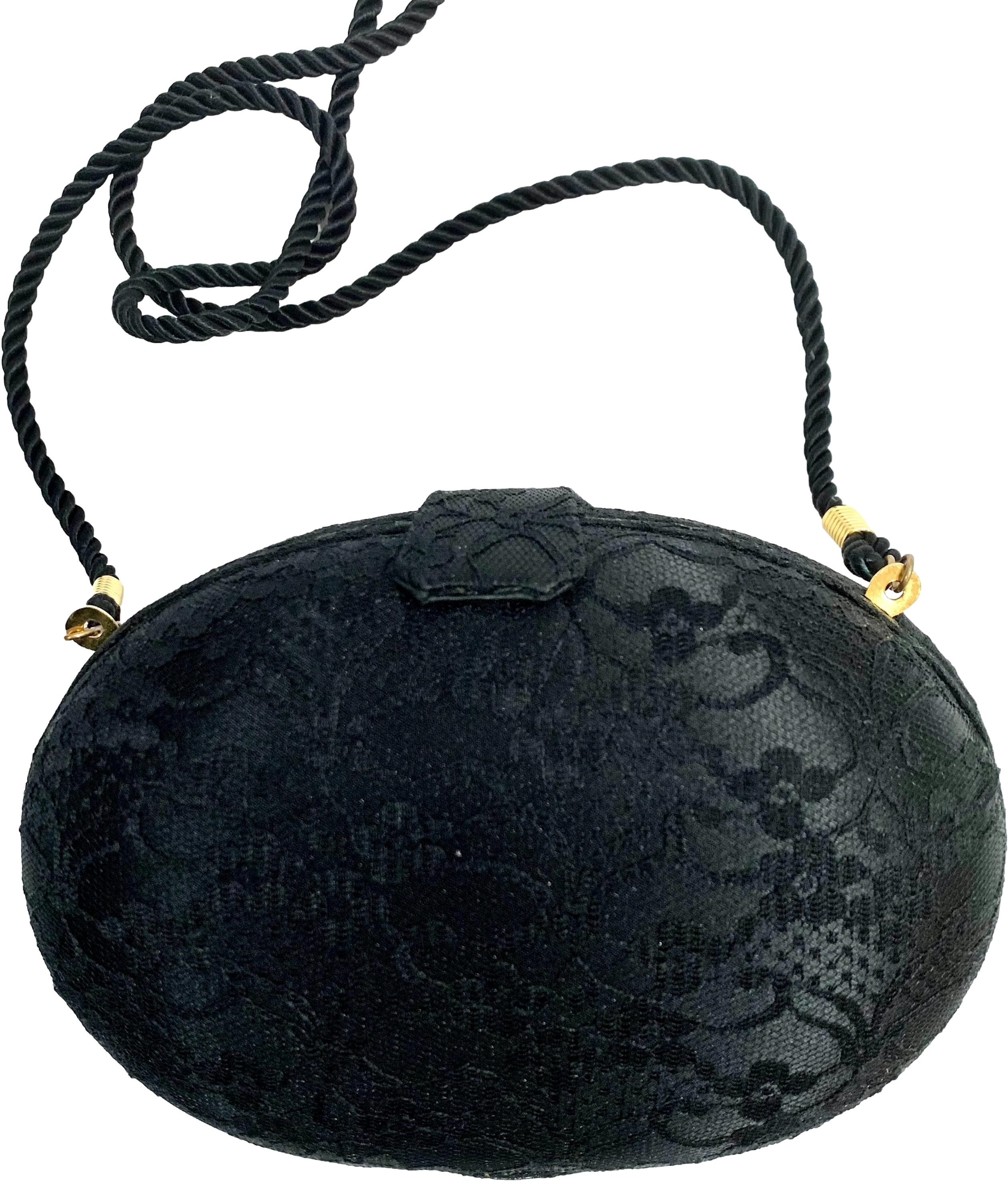 80s Black Lace Clamshell Evening / Shoulder Bag By Whiting & Davis - Image 2