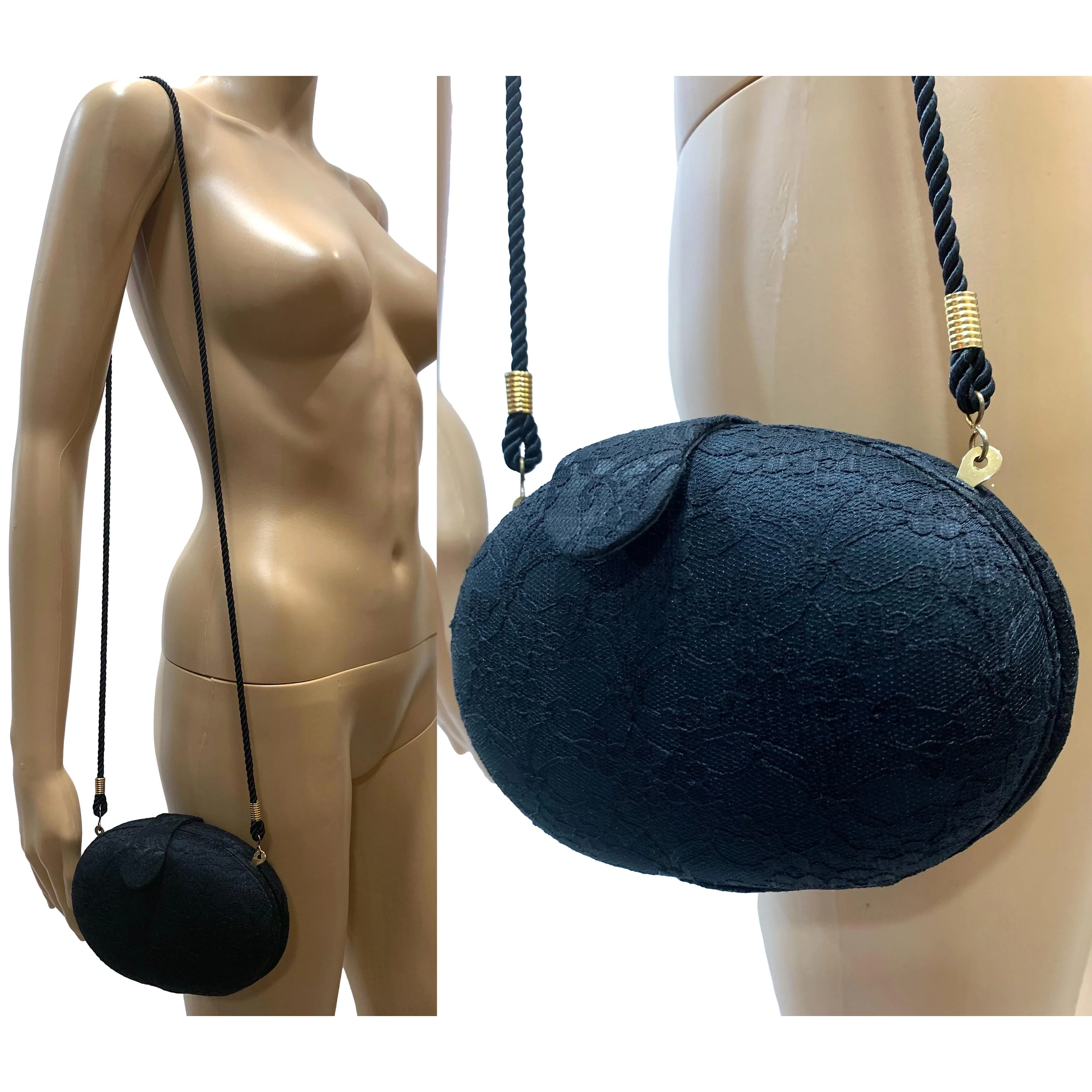 80s Black Lace Clamshell Evening / Shoulder Bag By Whiting & Davis - Image 3