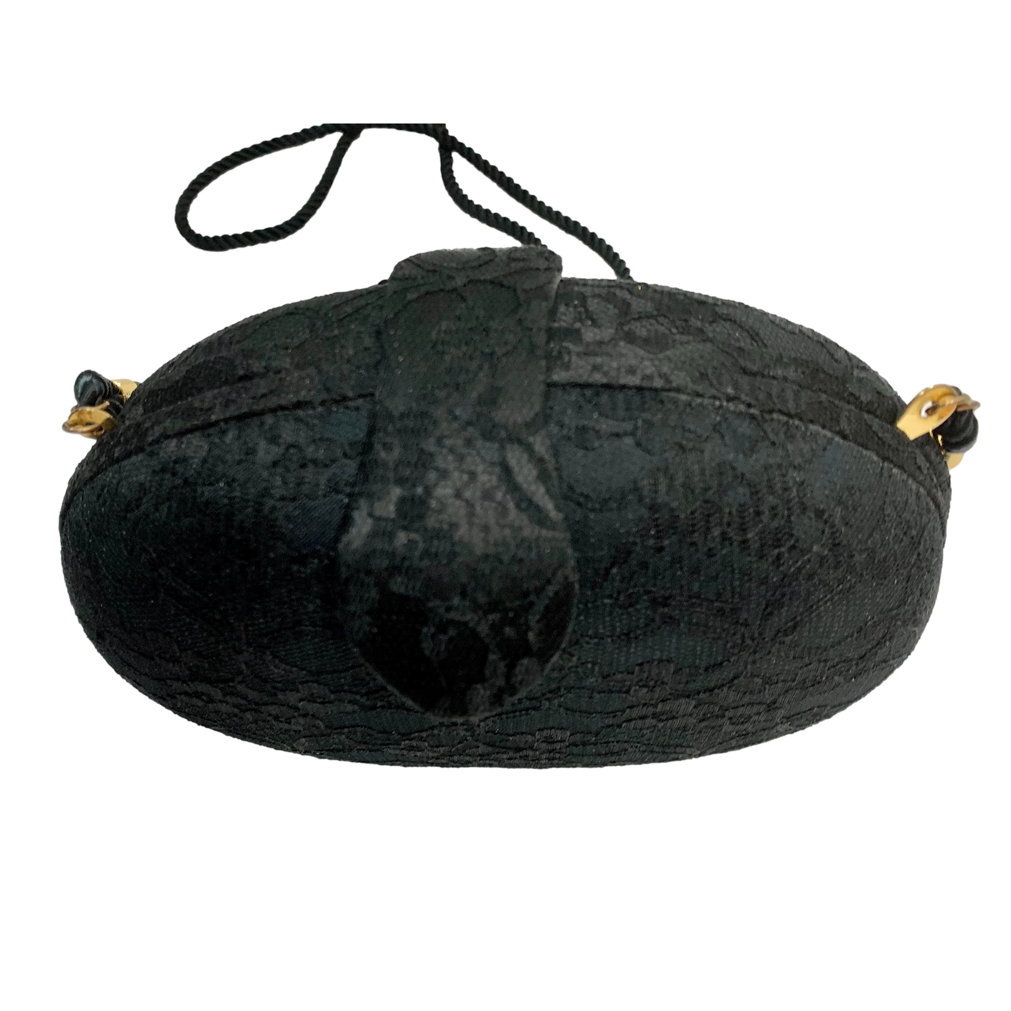80s Black Lace Clamshell Evening / Shoulder Bag By Whiting & Davis - Image 6
