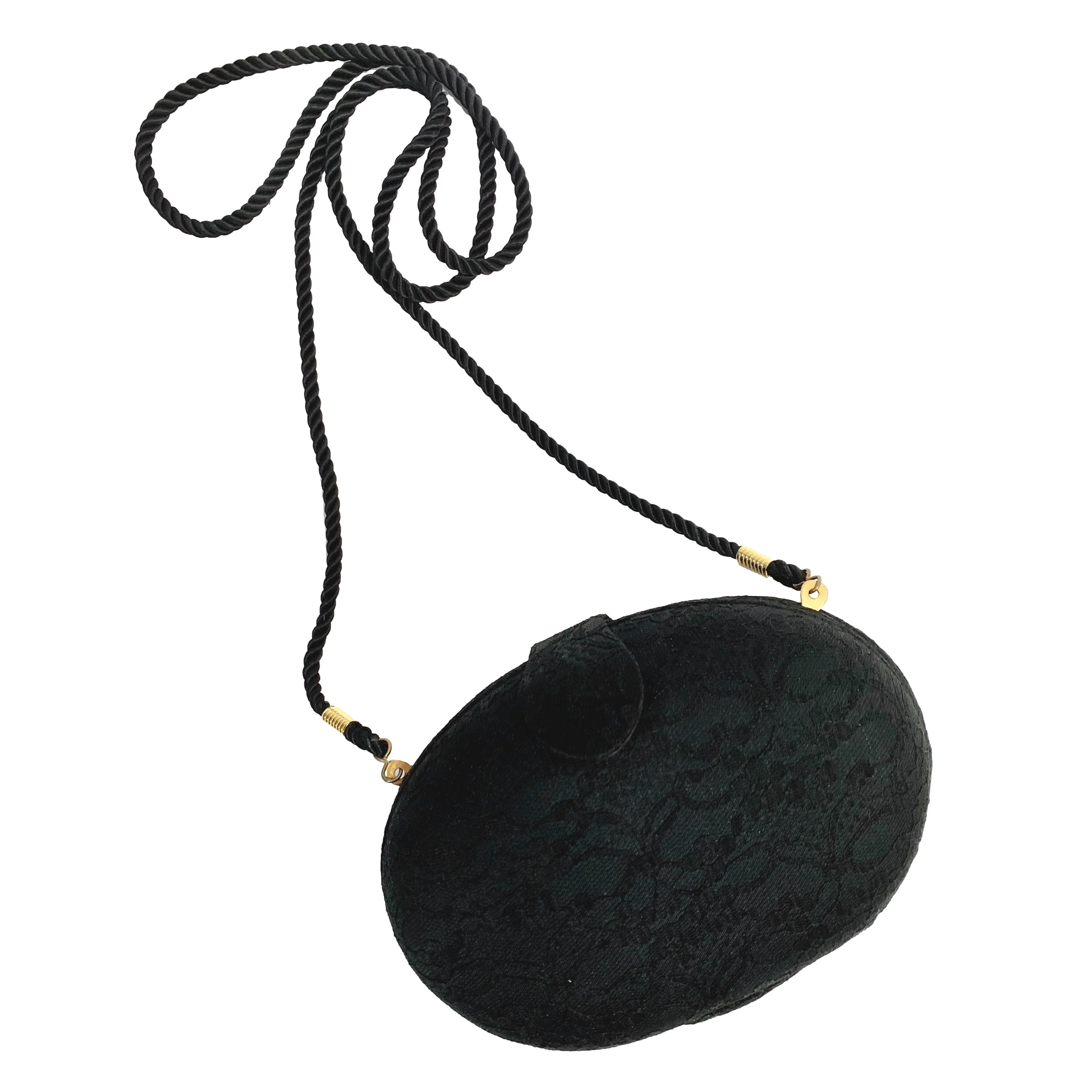 80s Black Lace Clamshell Evening / Shoulder Bag By Whiting & Davis - Image 7
