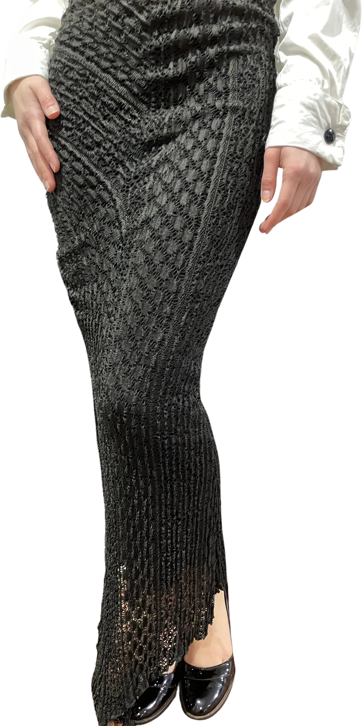80s Black Lace/crotchet Asymmetrical Long Stretch Skirt