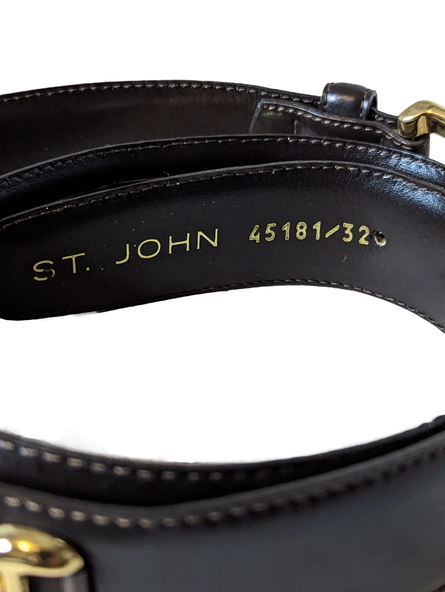 80s Black Leather And Gold Tone Elephant Safari Belt By St John - Image 5
