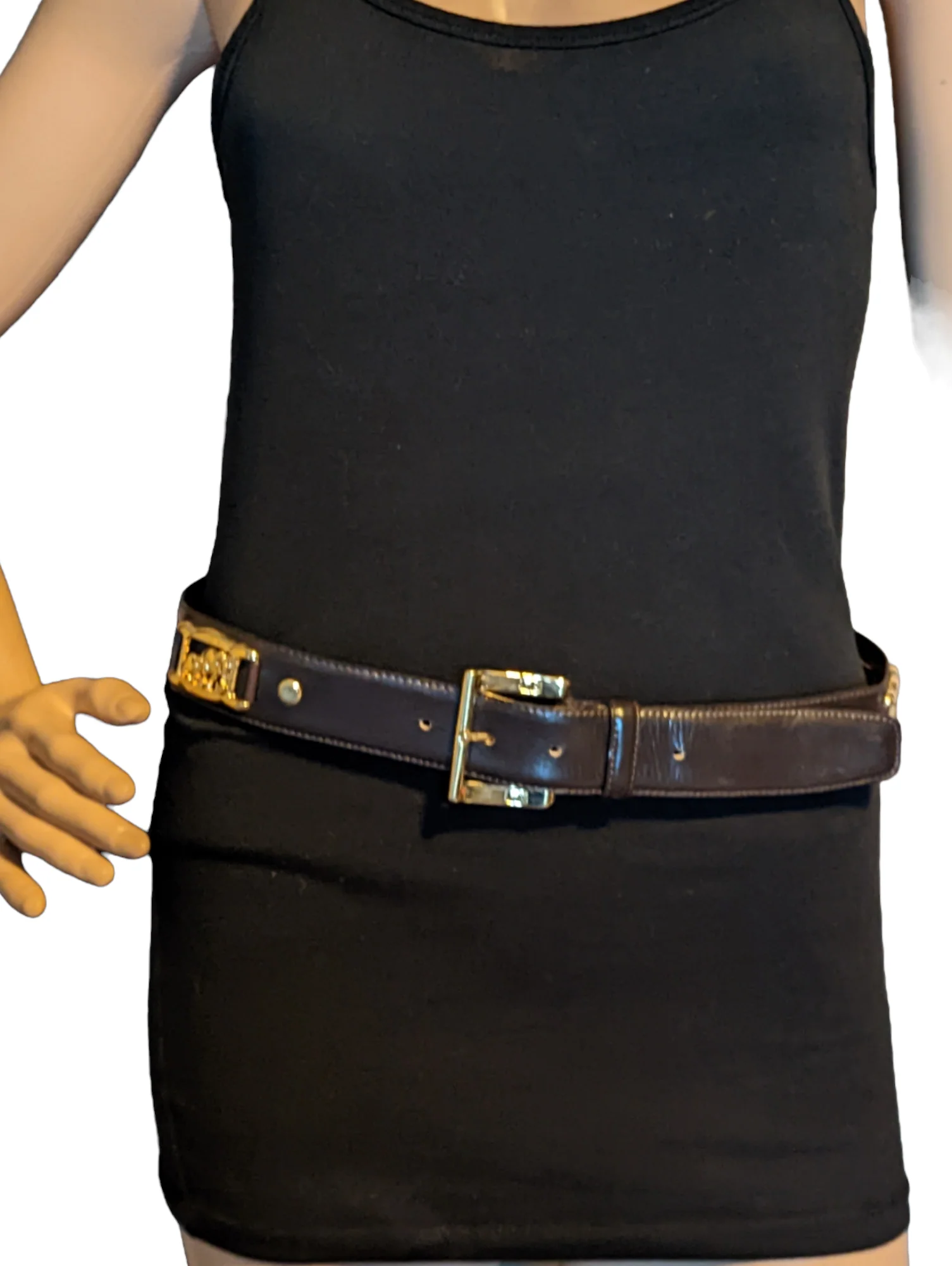 80s Black Leather And Gold Tone Elephant Safari Belt By St John - Image 6