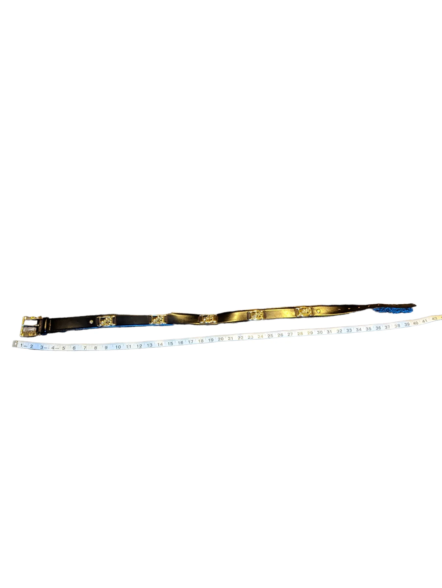 80s Black Leather And Gold Tone Elephant Safari Belt By St John - Image 8