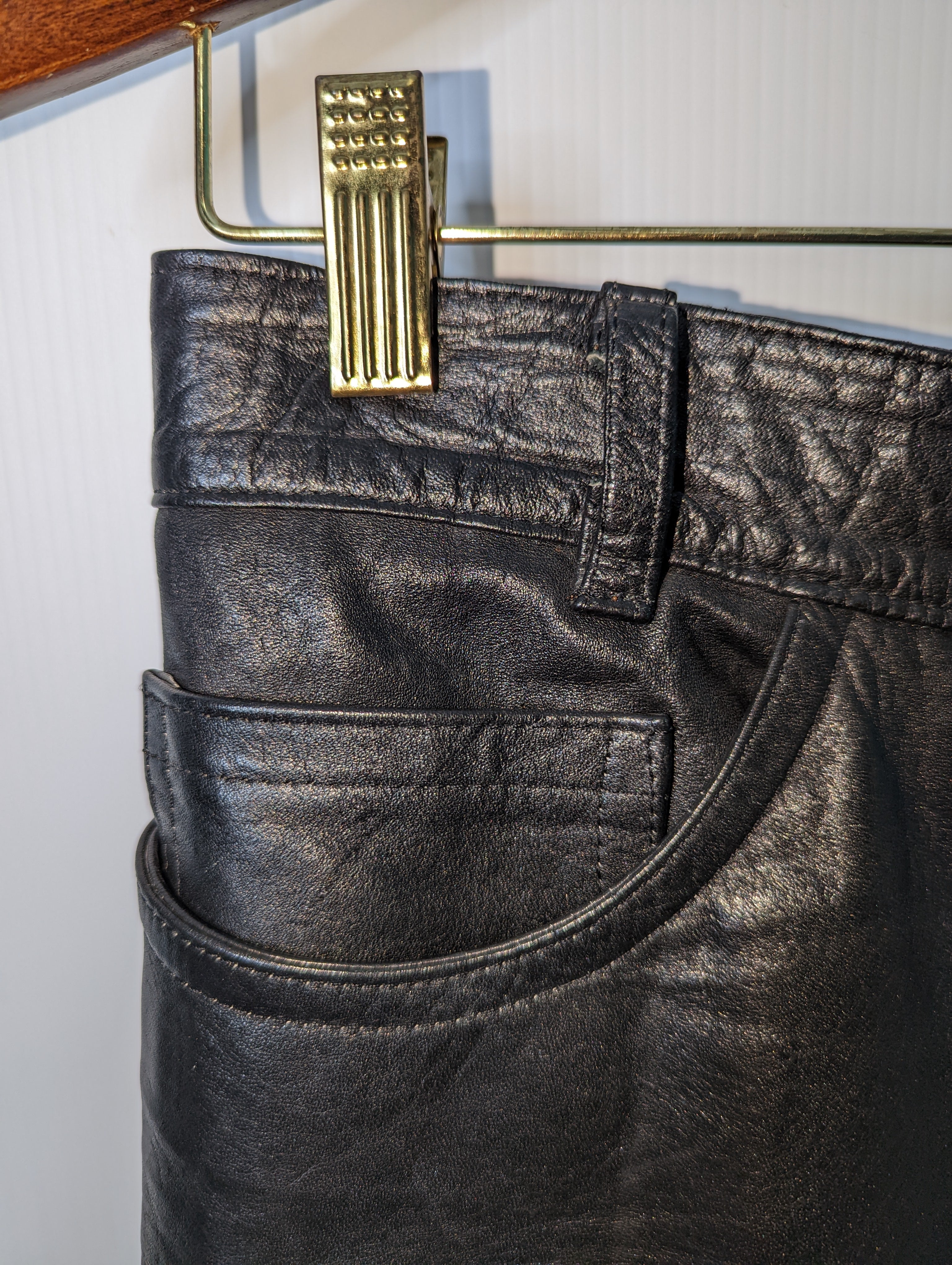 80s Black Leather High Waist Tapered Pants - Image 5