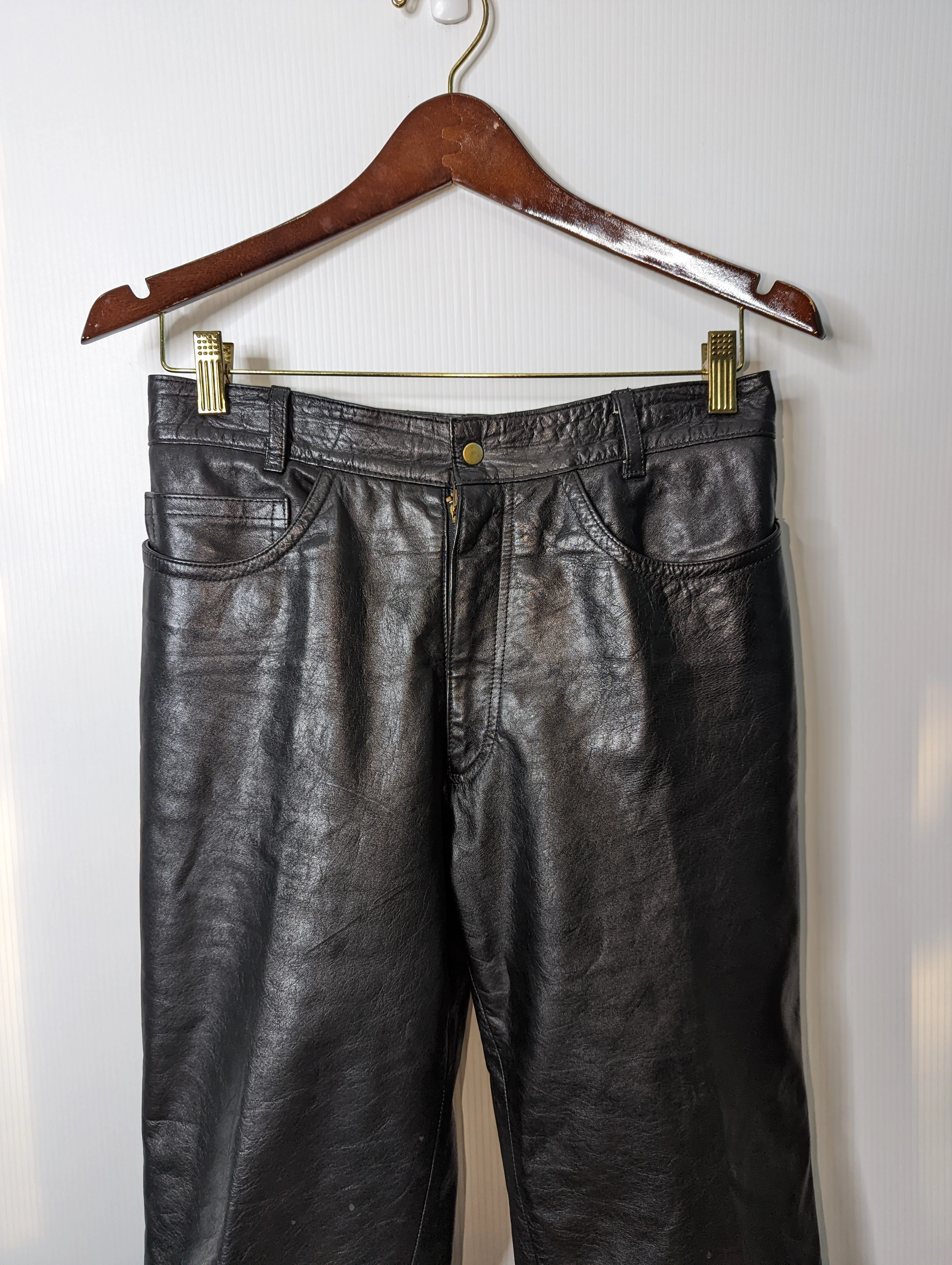 80s Black Leather High Waist Tapered Pants - Image 6