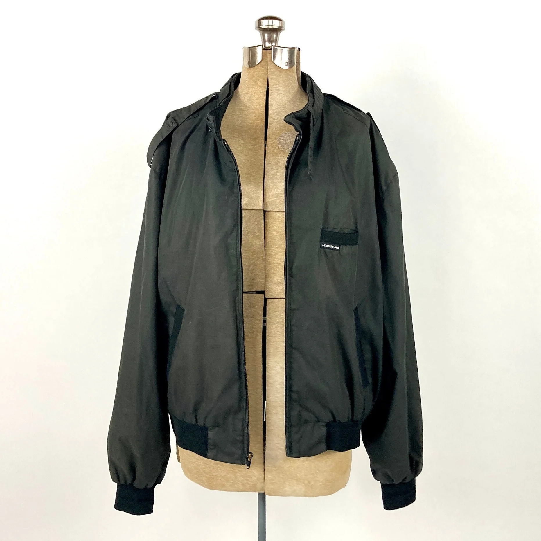 80s Black Members Only Jacket Bomber Racer Coat Zipper Athletic Sports Jacket Unisex Vintage Dress by Members Only - Image 9