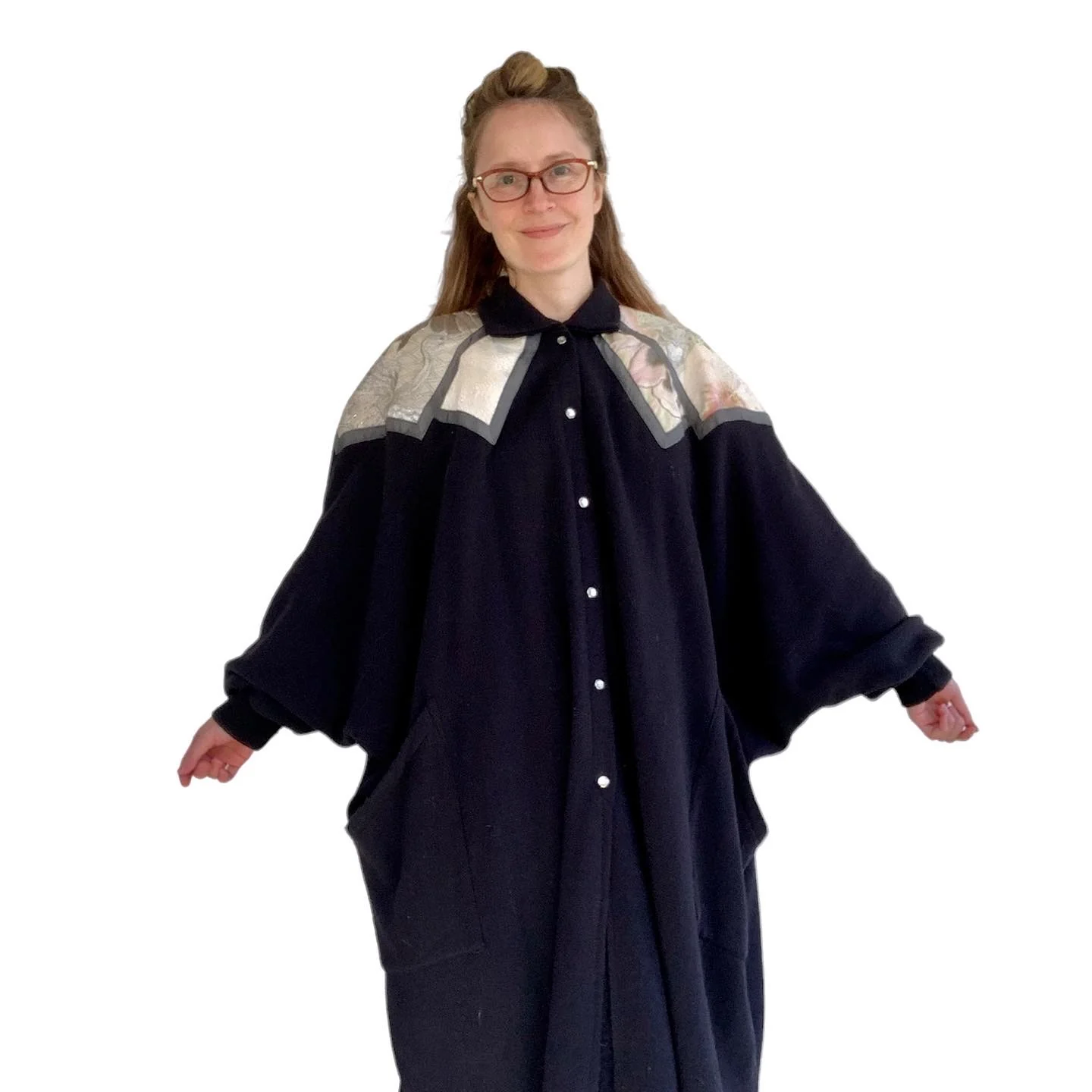 80s Black New York Swan Art Coat One Size Poncho Soft By Sachi - Image 5
