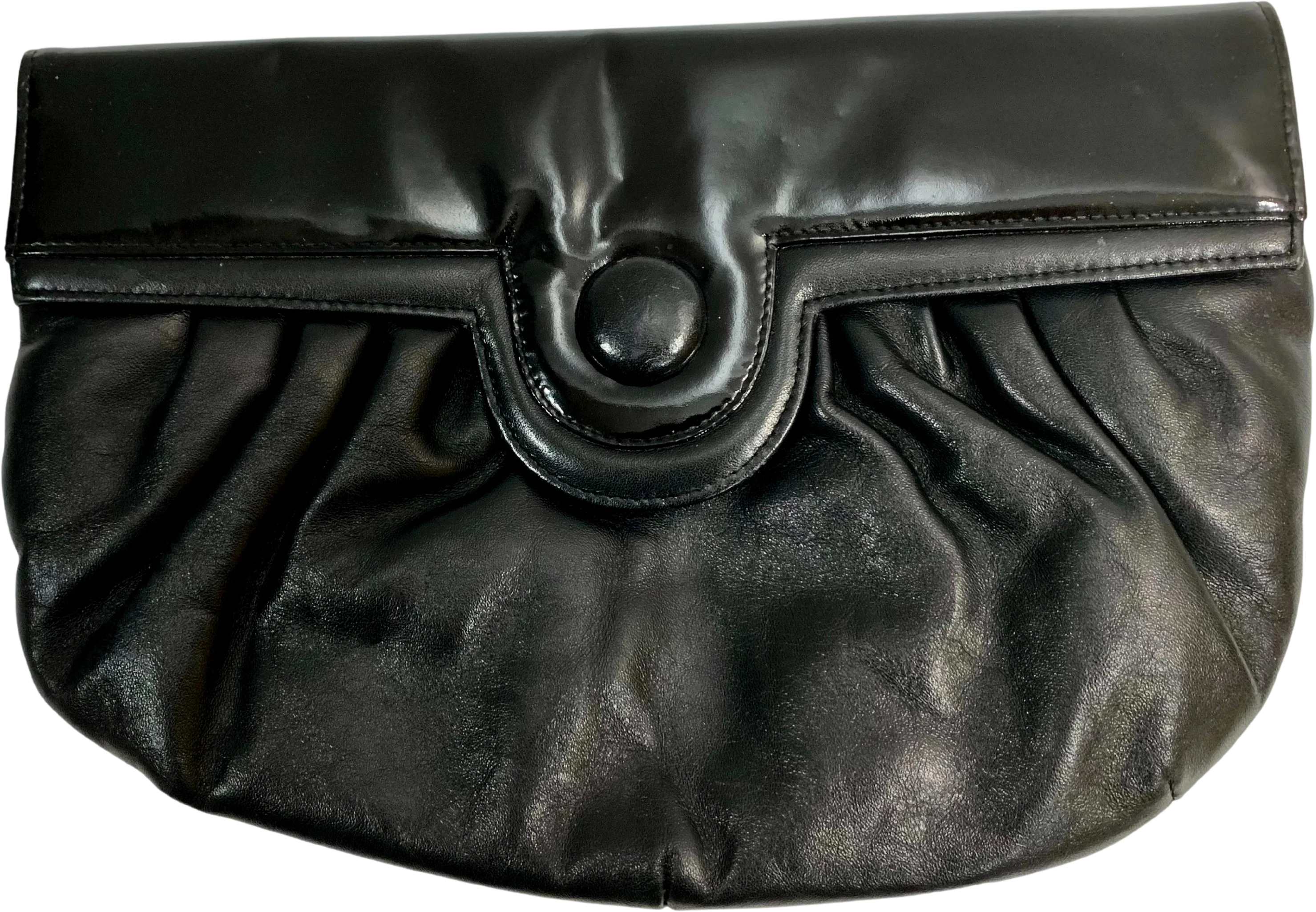 80s Black Patent And Matte Leather Oversized Clutch By Lisette