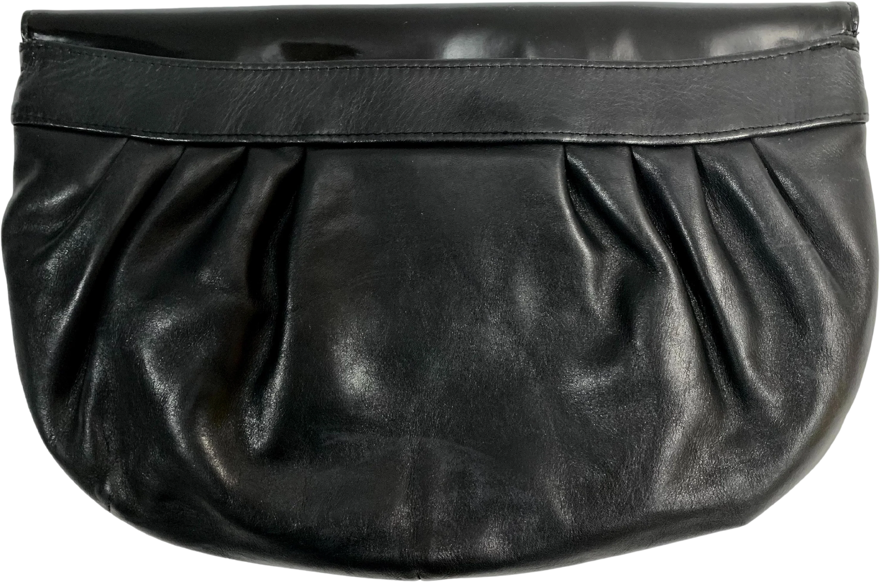 80s Black Patent And Matte Leather Oversized Clutch By Lisette - Image 2