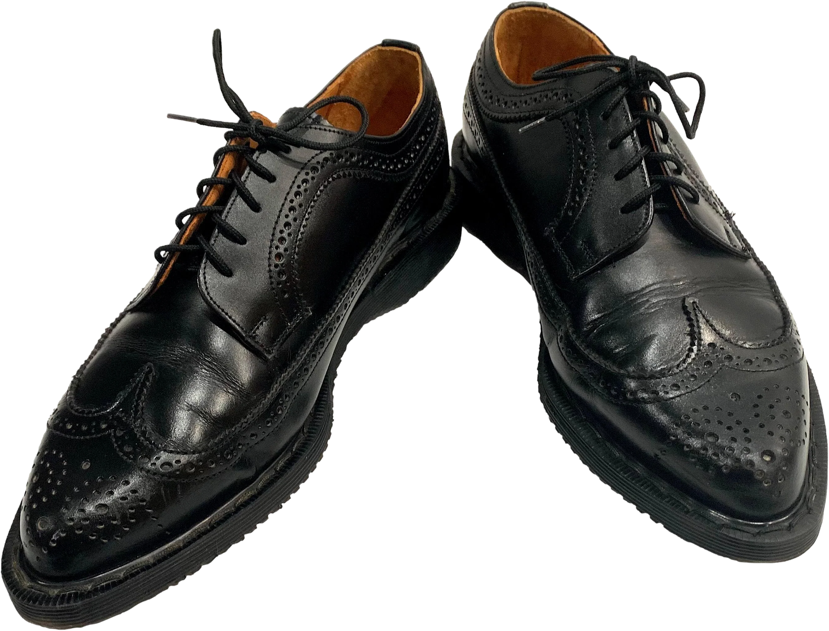80s Black Pointed Toe Wingtip Oxfords Made England By Dr. Martens