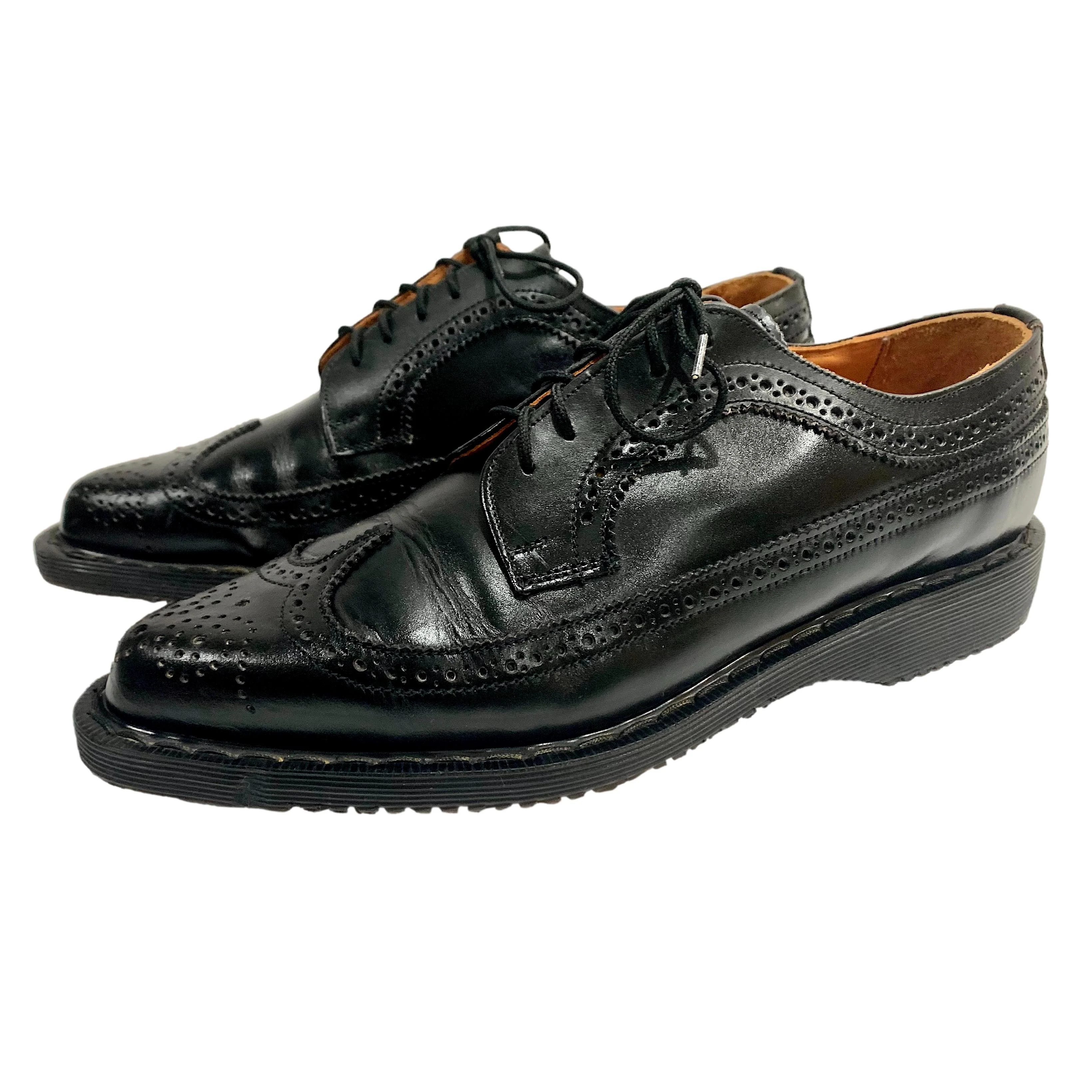 80s Black Pointed Toe Wingtip Oxfords Made England By Dr. Martens - Image 5