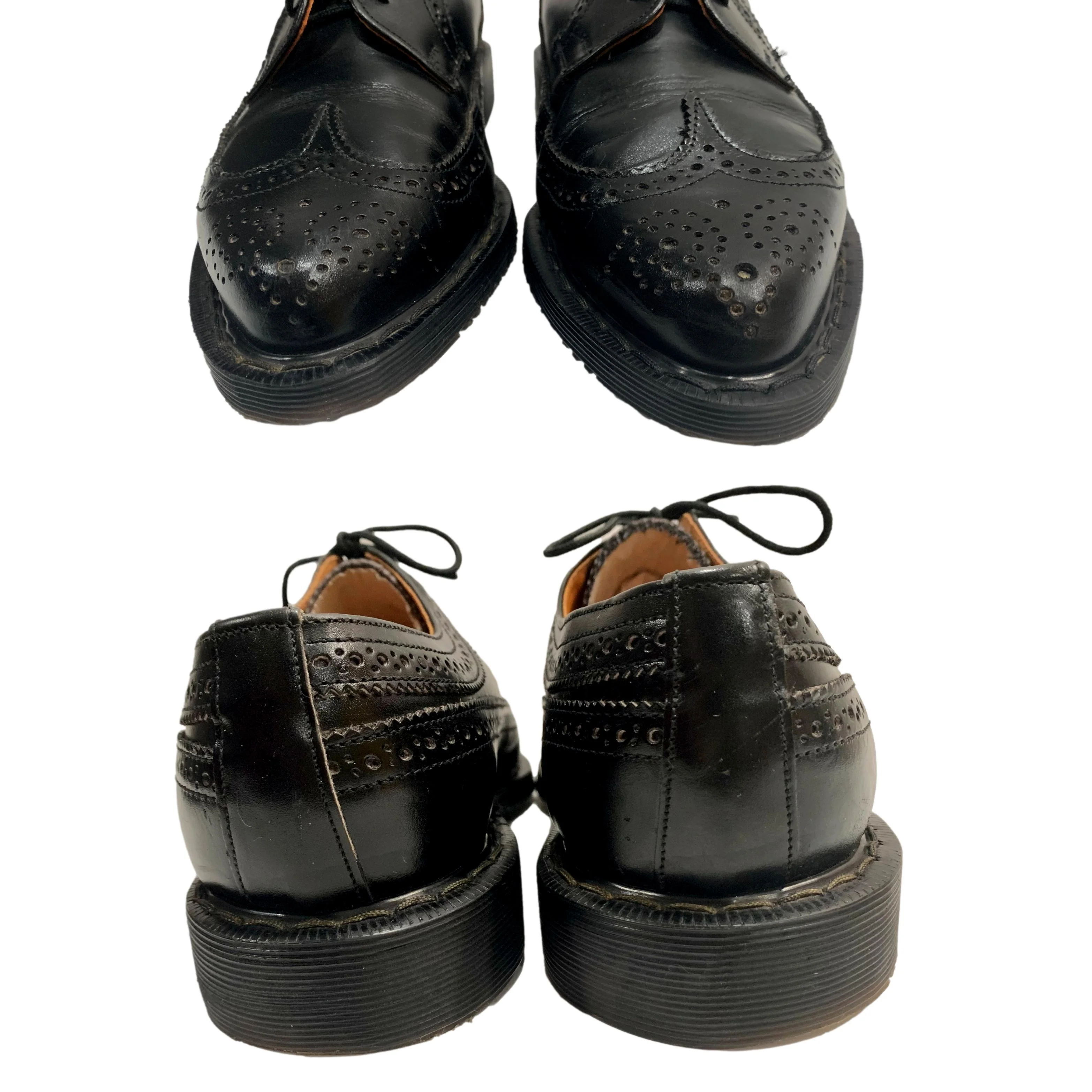80s Black Pointed Toe Wingtip Oxfords Made England By Dr. Martens - Image 8