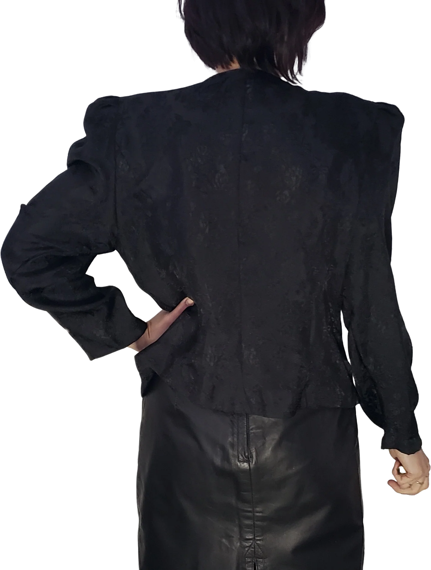 80s Black Rose Print Dressy Jacket By Lady Carol Petites - Image 2