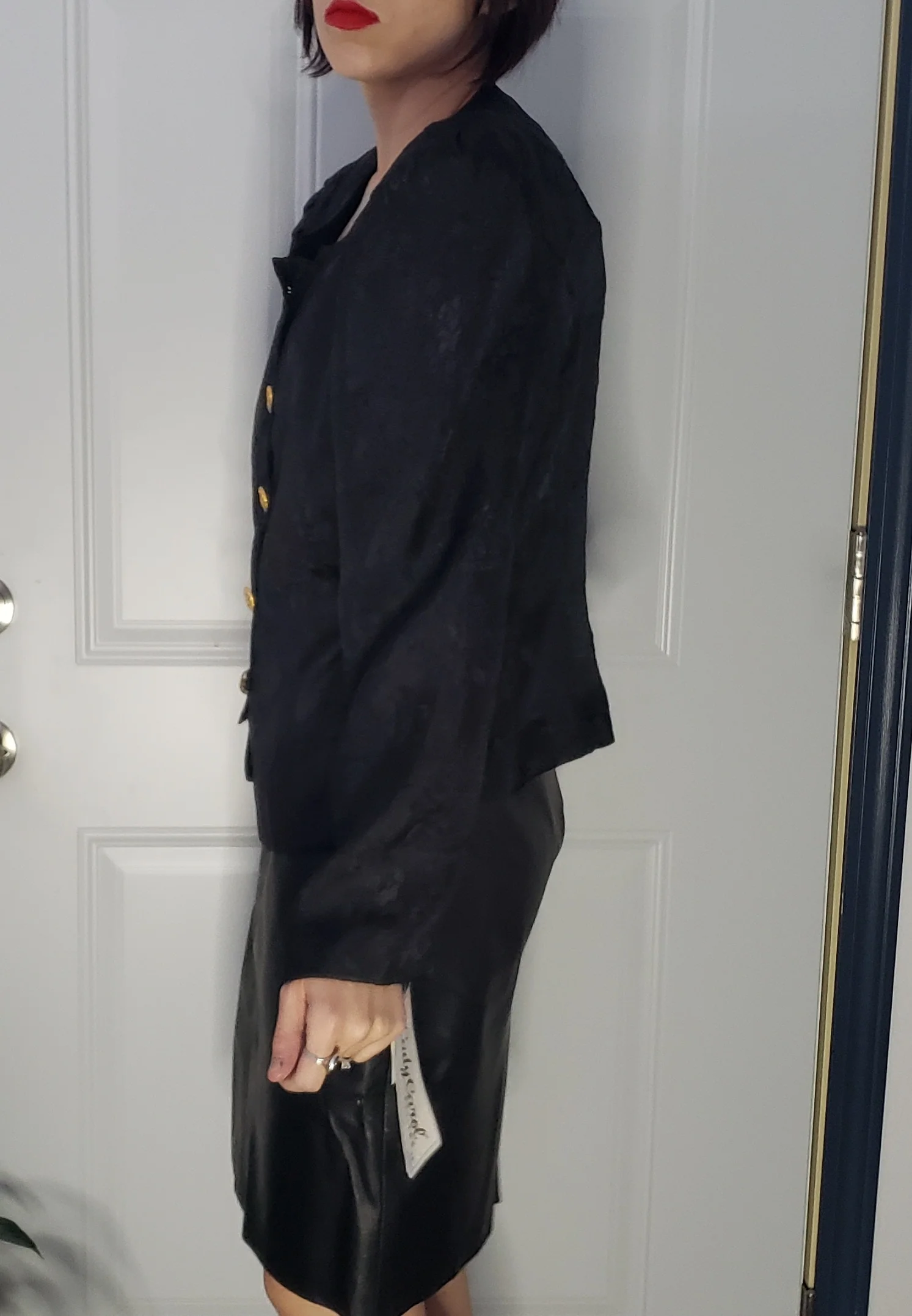 80s Black Rose Print Dressy Jacket By Lady Carol Petites - Image 4