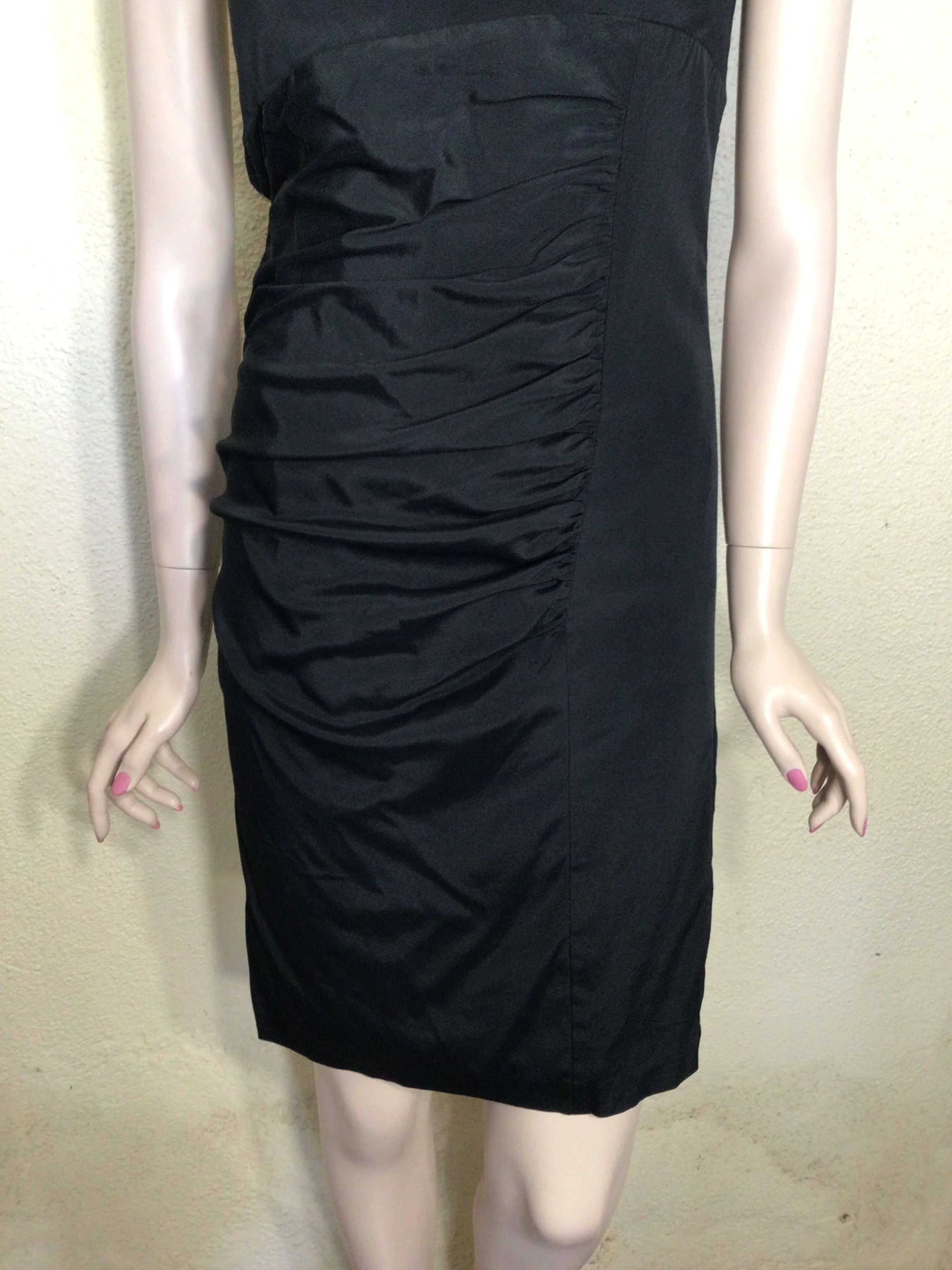 80s Black Rushed One Shoulder Mini Cocktail Dress By Xscape by Joanna Chen - Image 4
