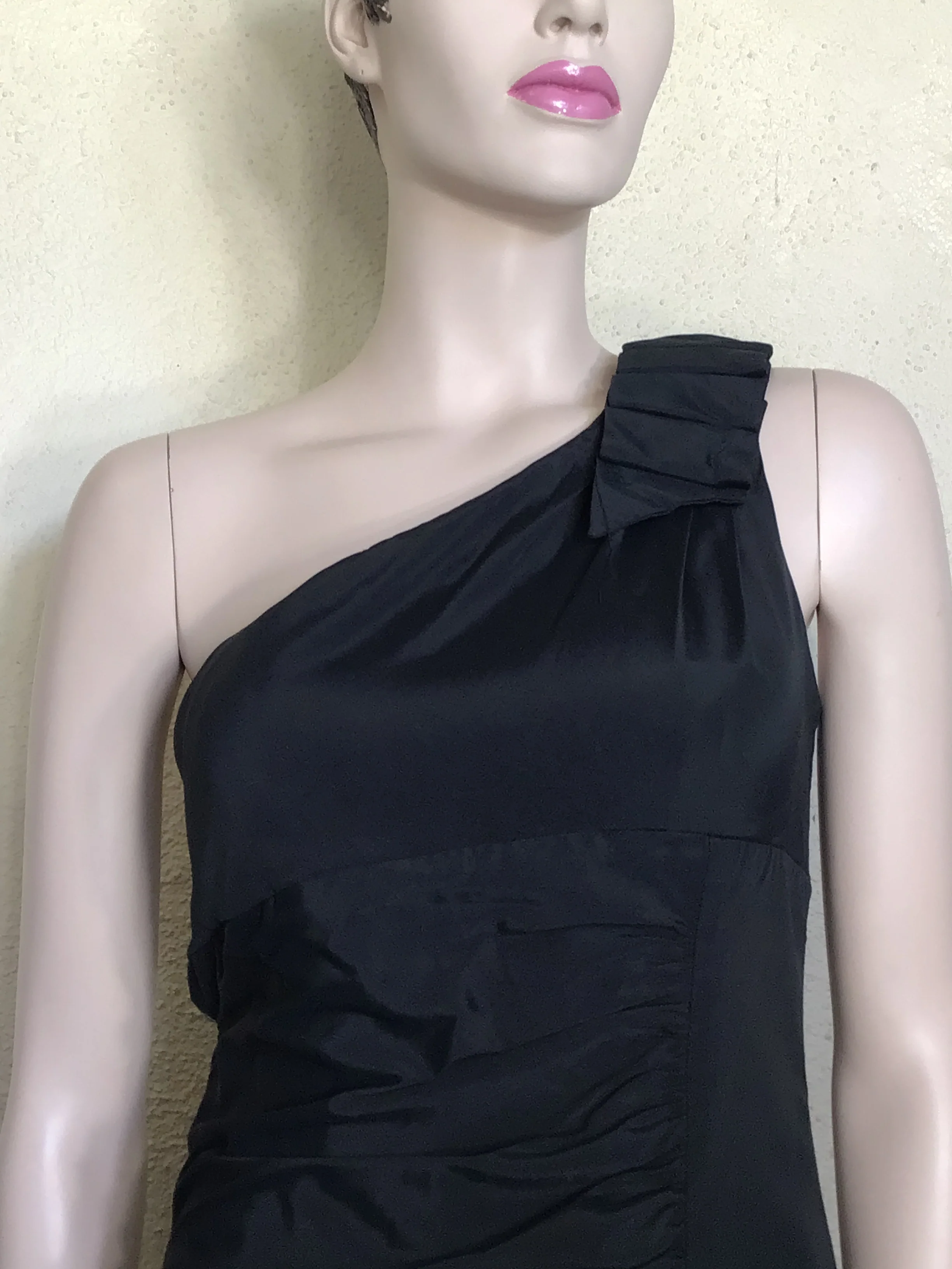 80s Black Rushed One Shoulder Mini Cocktail Dress By Xscape by Joanna Chen - Image 5