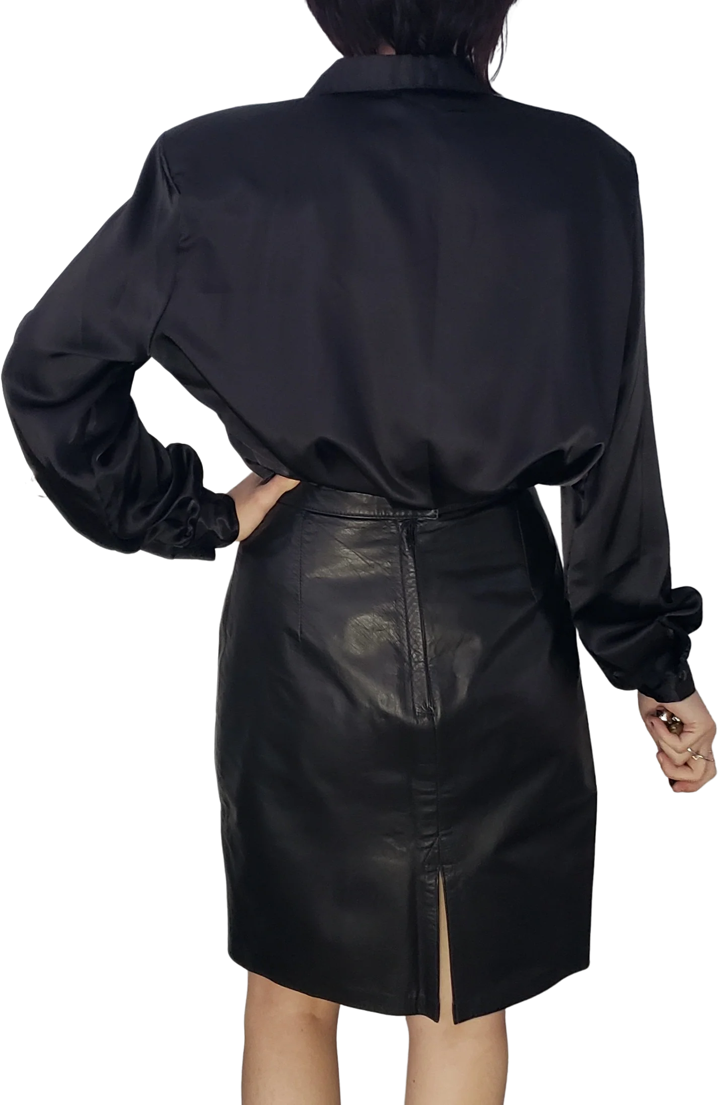 80s Black Satin Blouse By Paris Station - Image 2