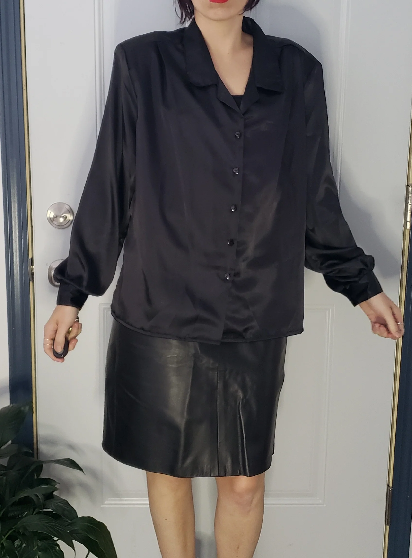 80s Black Satin Blouse By Paris Station - Image 4