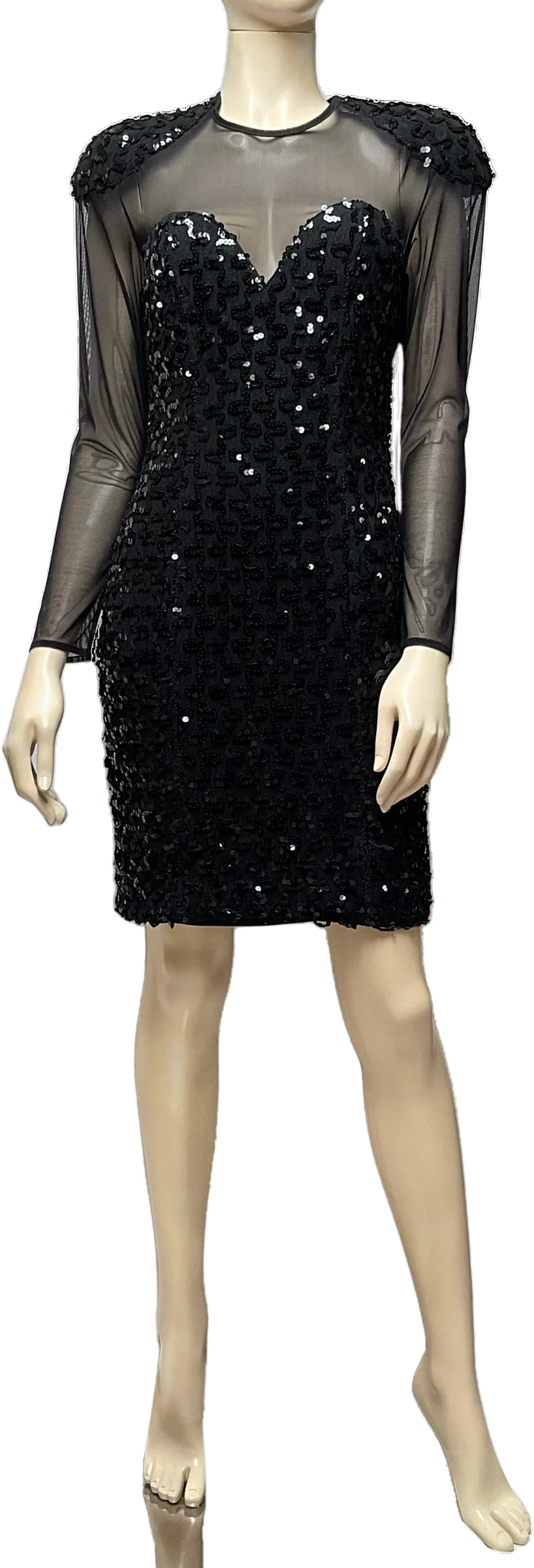 80s Black Sequin Cocktail Dress By Betsey & Adam