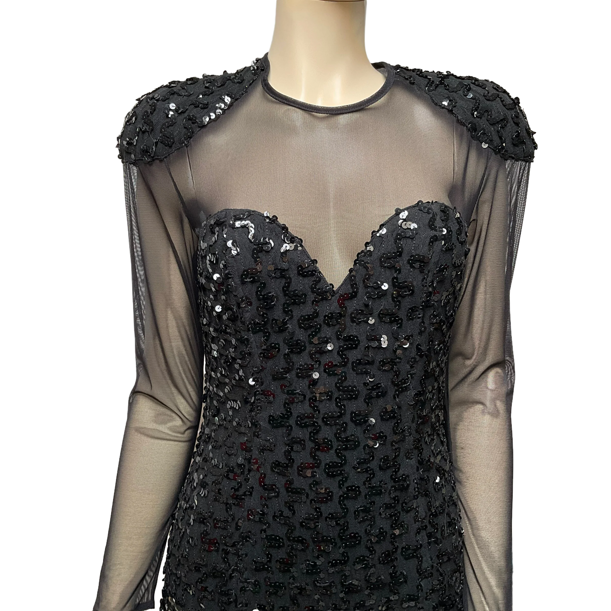 80s Black Sequin Cocktail Dress By Betsey & Adam - Image 3