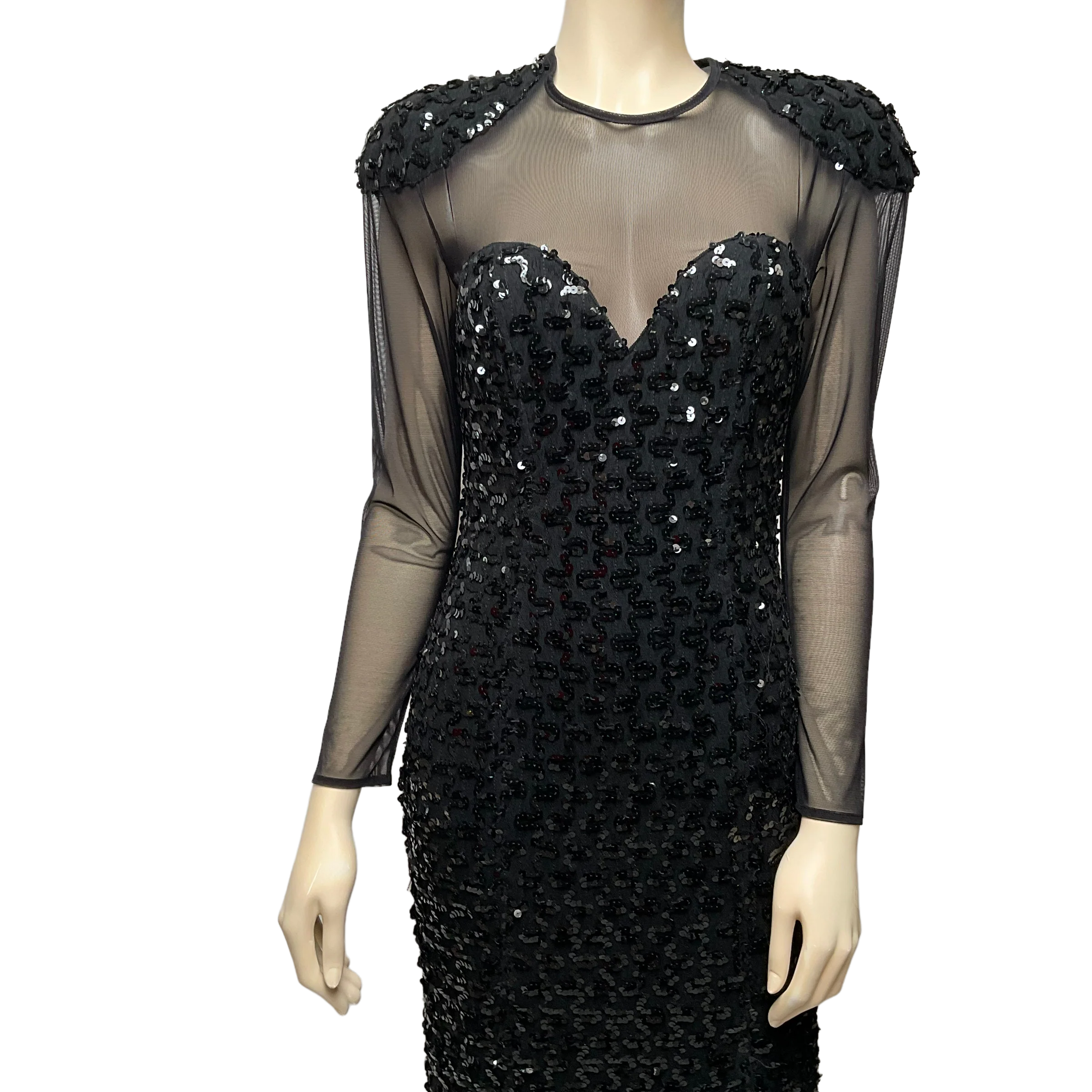 80s Black Sequin Cocktail Dress By Betsey & Adam - Image 5
