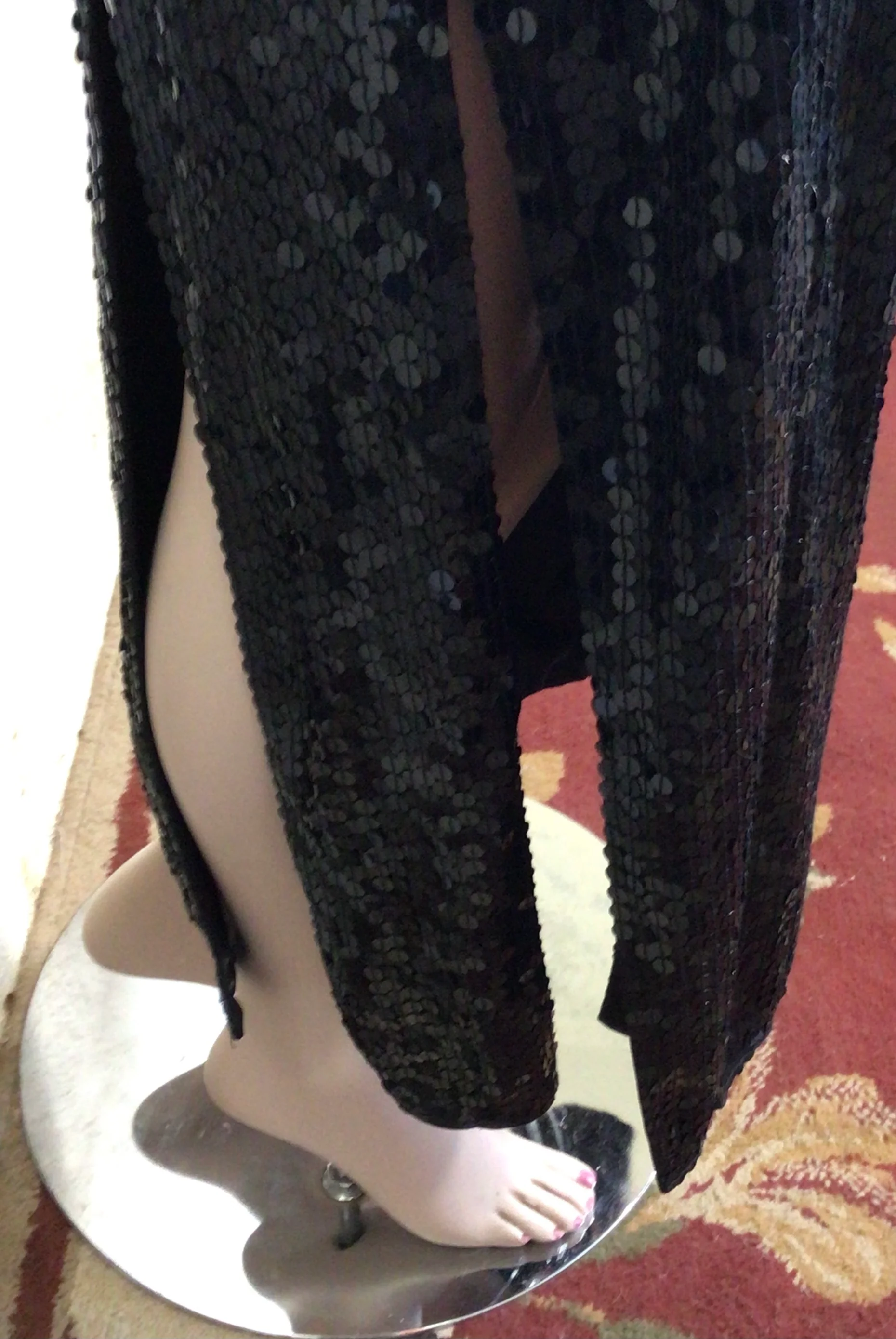 80s Black Sequin Halter Maxi Dress With Splits Accents By Niteline - Image 4