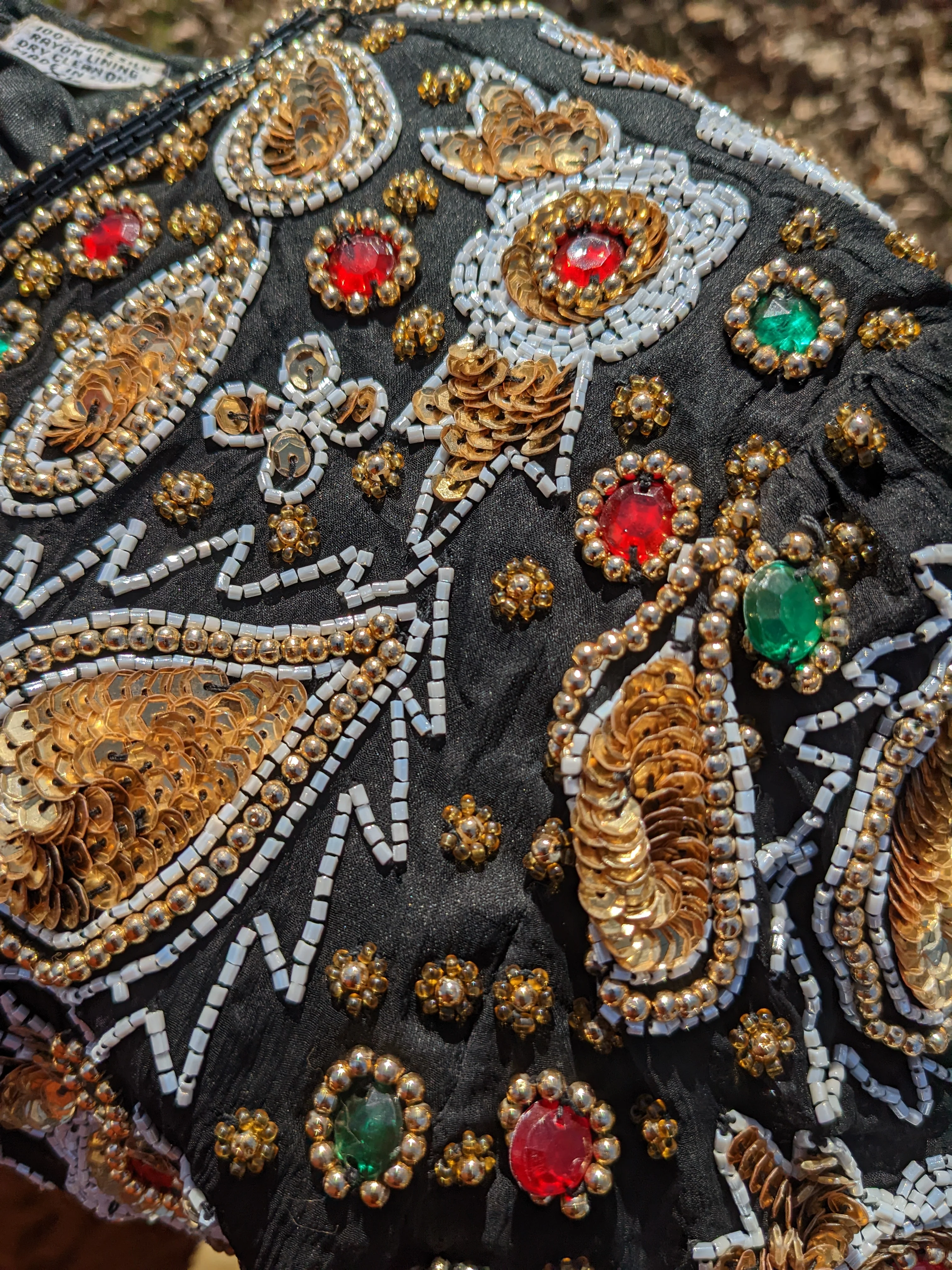 80s Black Sequined Beaded Cocktail Dress Zipper Flaw By Laurence Kazar - Image 5