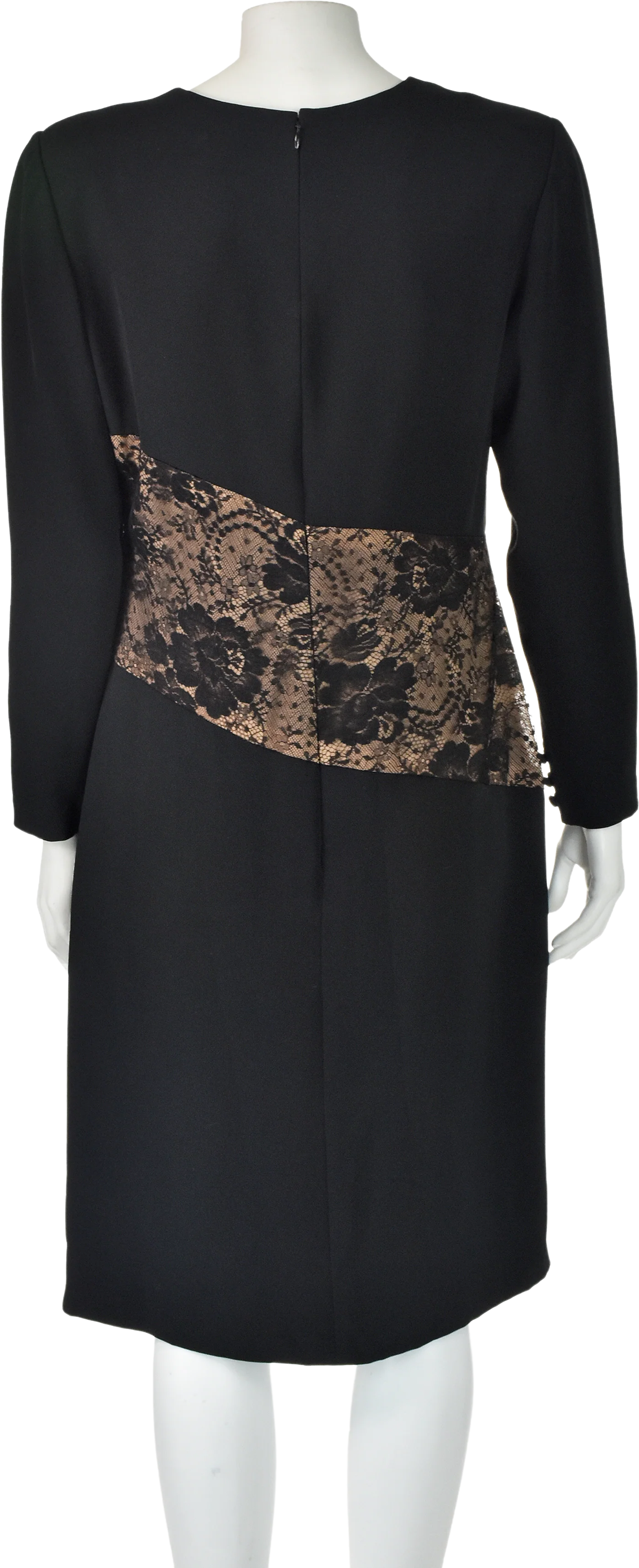 80s Black Silk Cocktail Dress With Lace Midriff By Bill Blass - Image 2