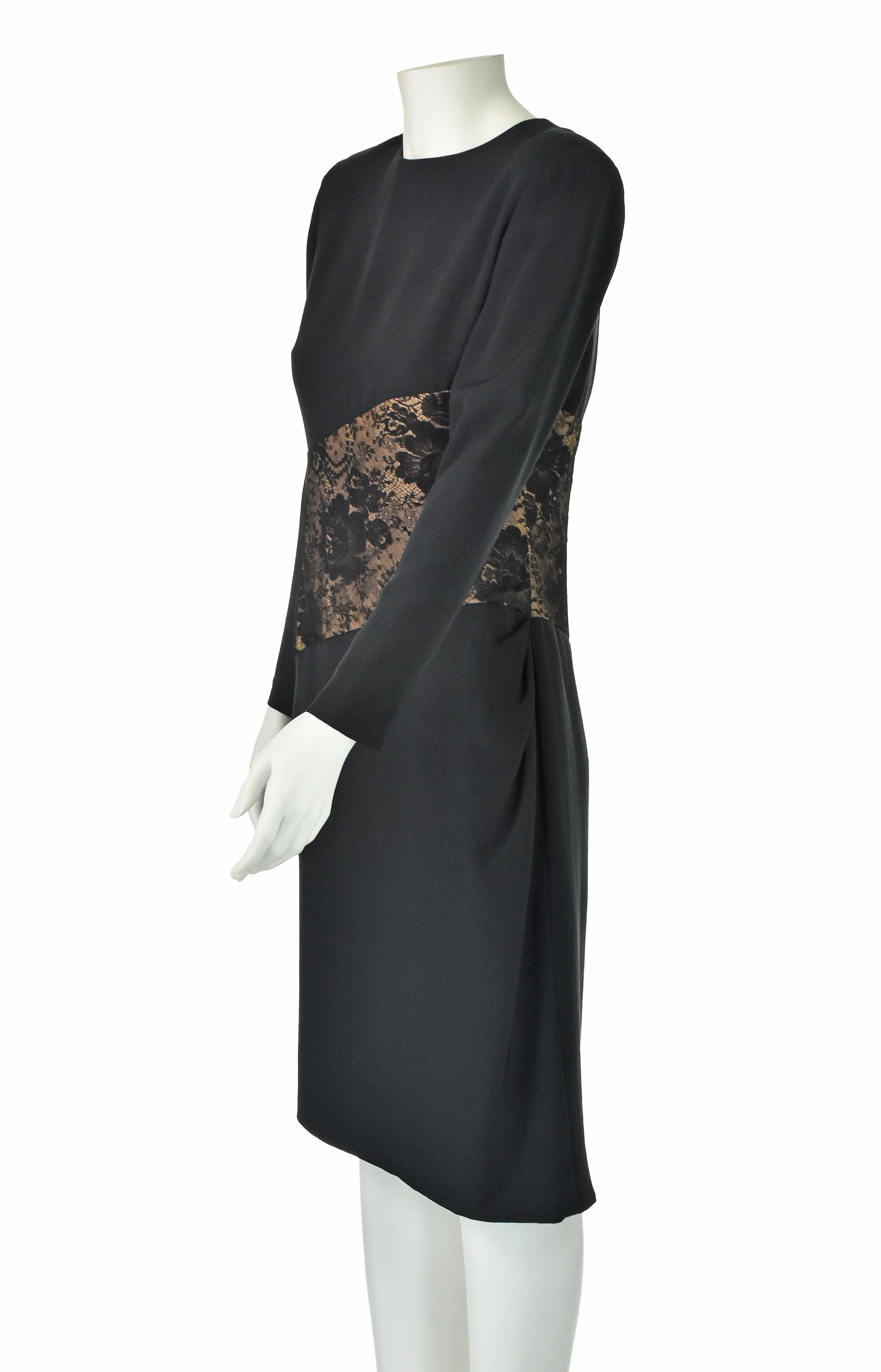 80s Black Silk Cocktail Dress With Lace Midriff By Bill Blass - Image 3