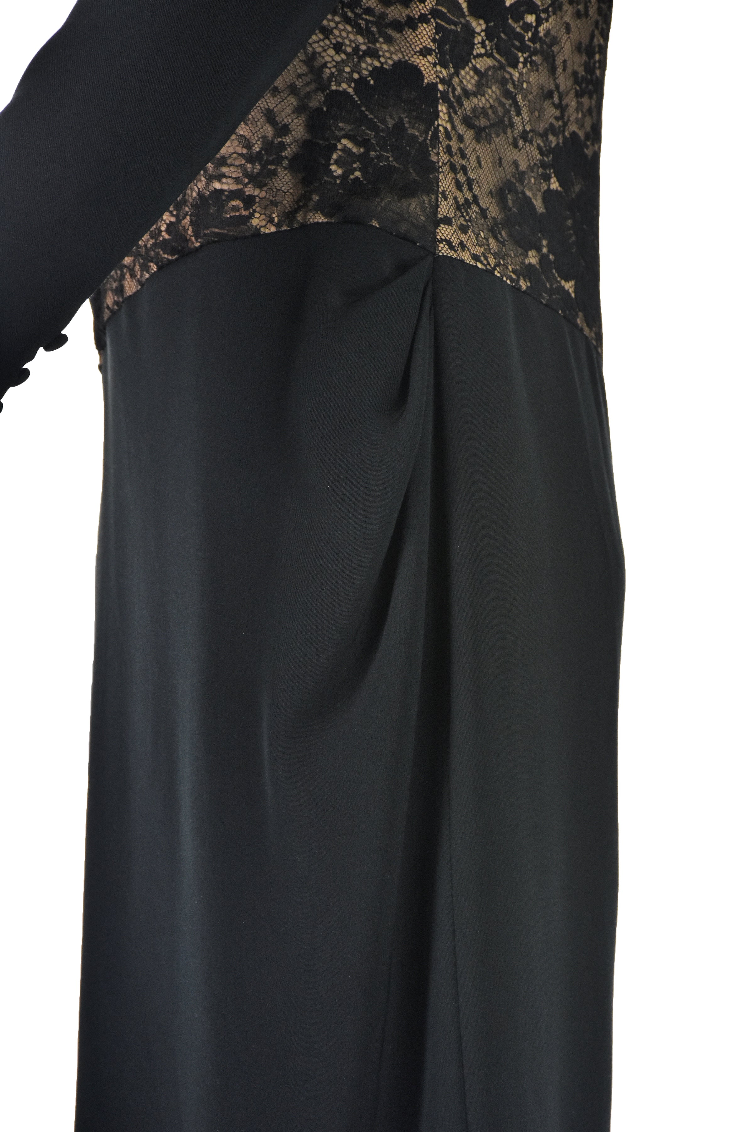 80s Black Silk Cocktail Dress With Lace Midriff By Bill Blass - Image 4