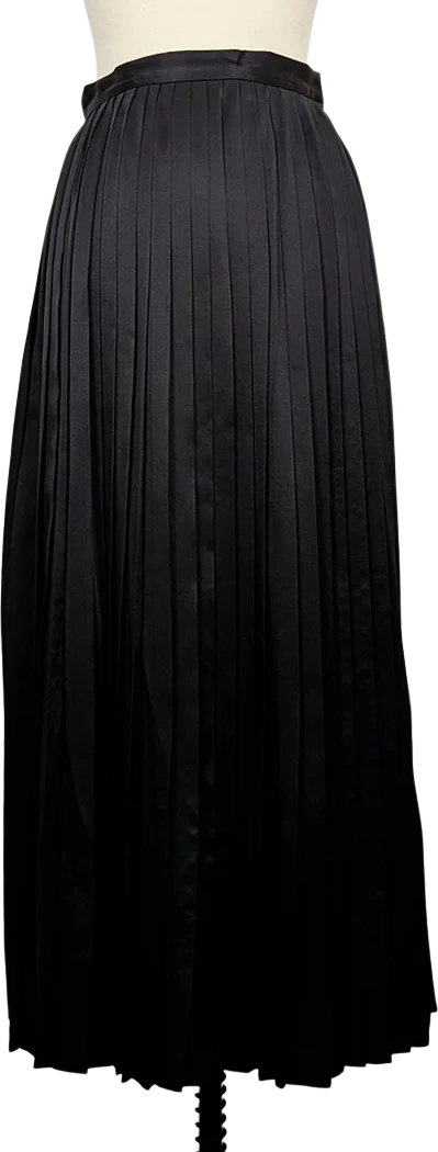 80s Black Silk Pleated Midi Wrap Skirt By Nordstrom